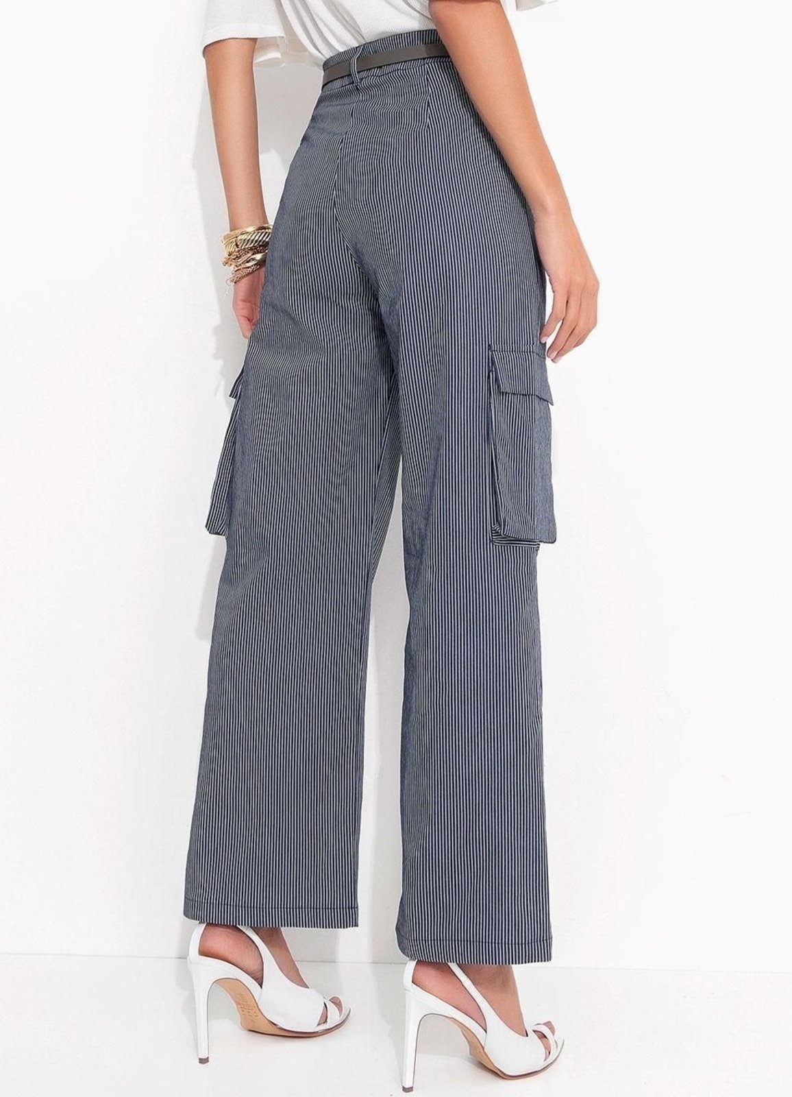 Imagem principal Calça Cargo Listrado Em Sarja Quintess azul