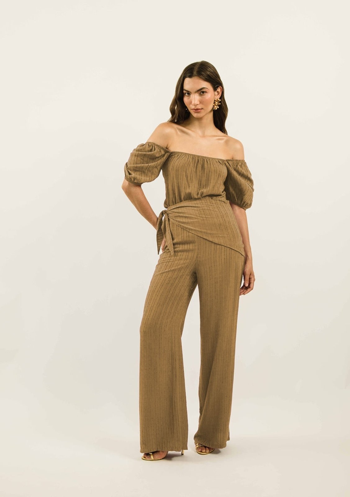 Imagem principal Calça Zinco Pantalona Cós Alto Com Lenço Zinco marrom