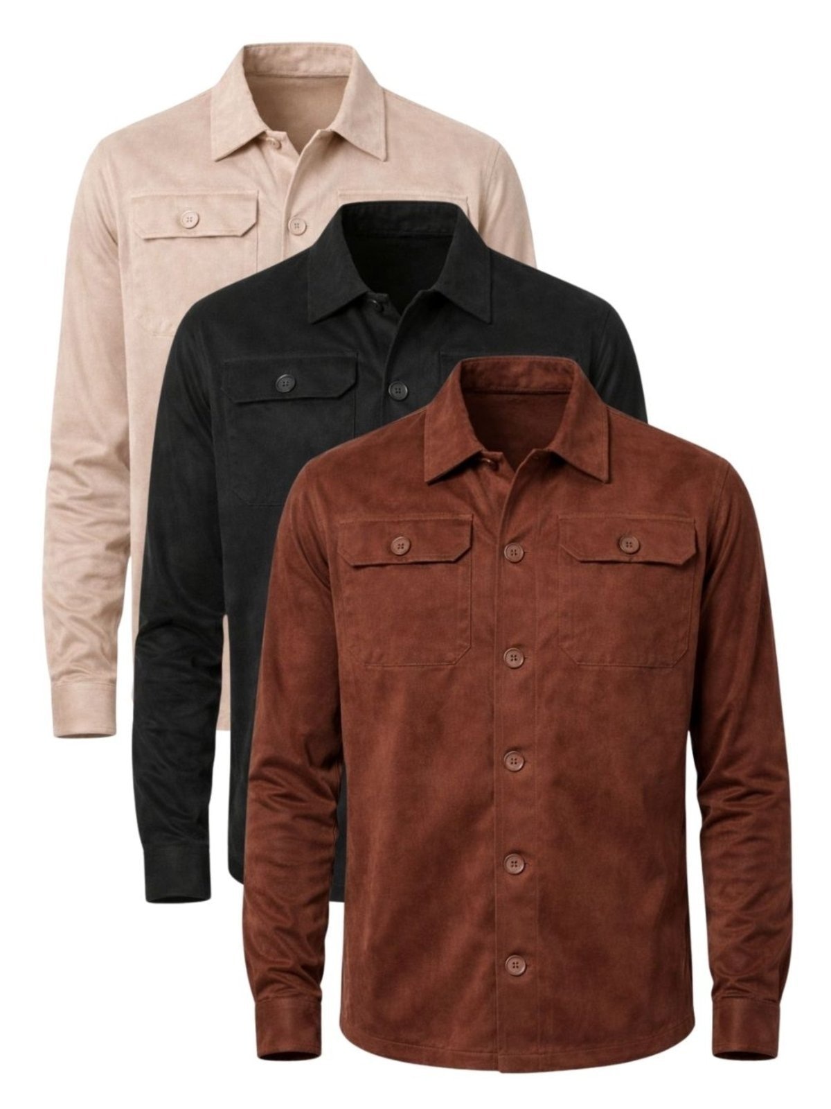 Imagem principal Kit 3 Camisas Masculina Suede Manga Longa Caramelo, Areia e Preto Crocker - 49615 Crocker multicolorido