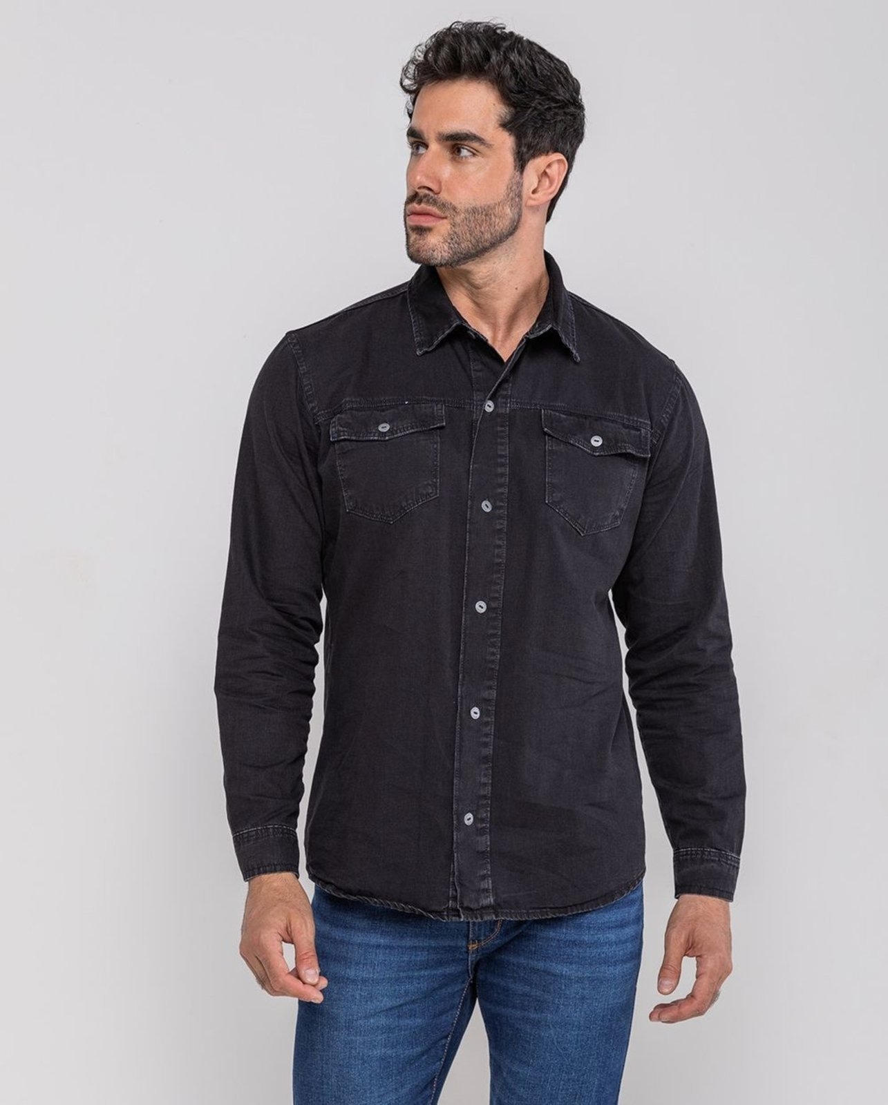 Imagem principal Camisa Jeans Masculina com Bolso Chapado 24608 Consciência preto