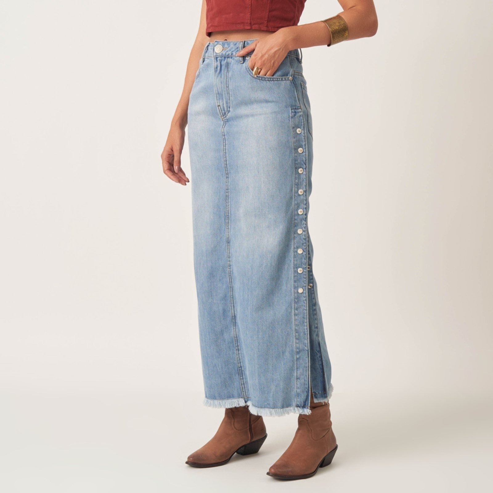 Imagem principal Saia Jeans Longa Abertura Botões Lateral Bloom azul