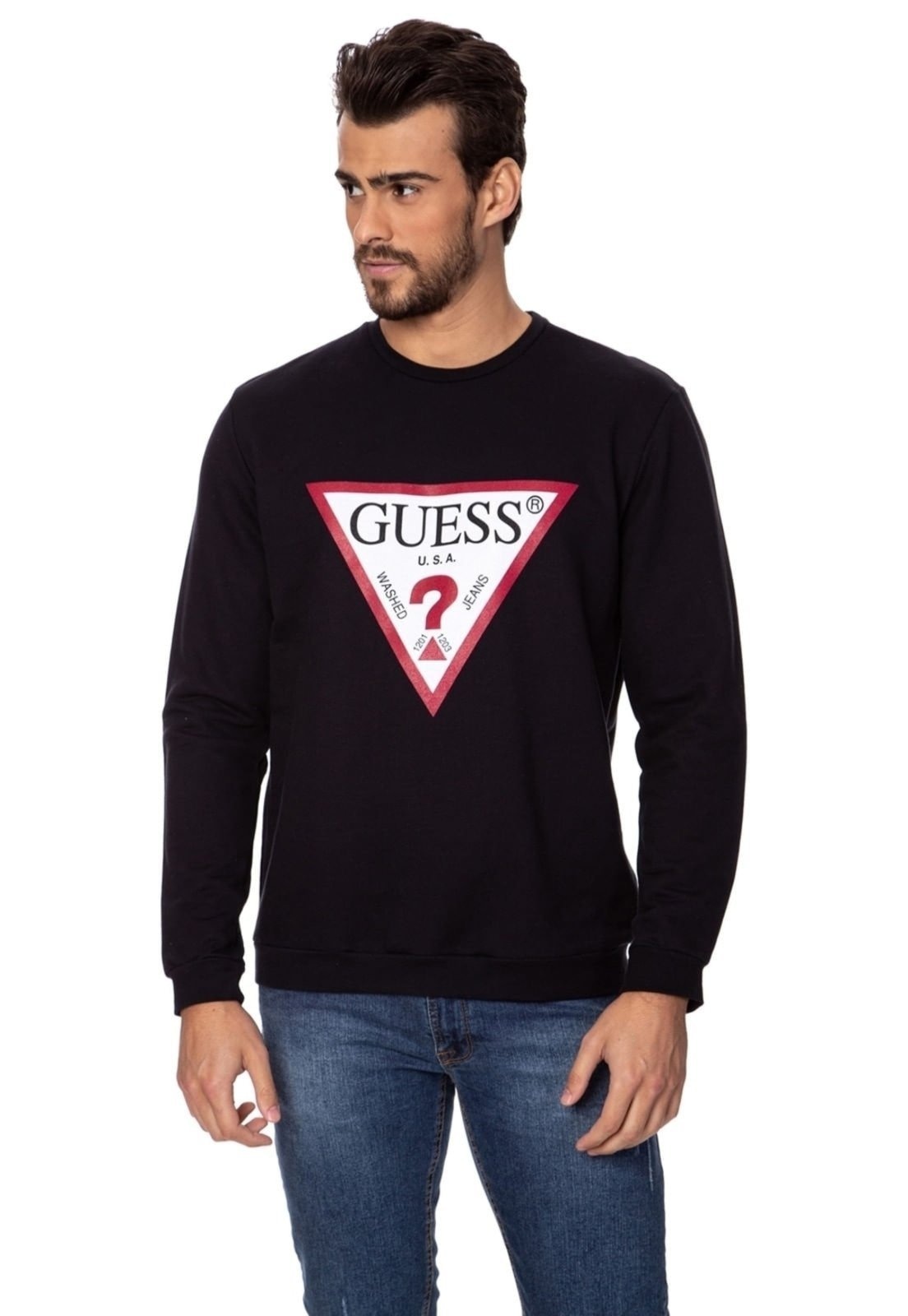 Imagem principal Blusa Guess De Moletom Gola Careca Guess preto