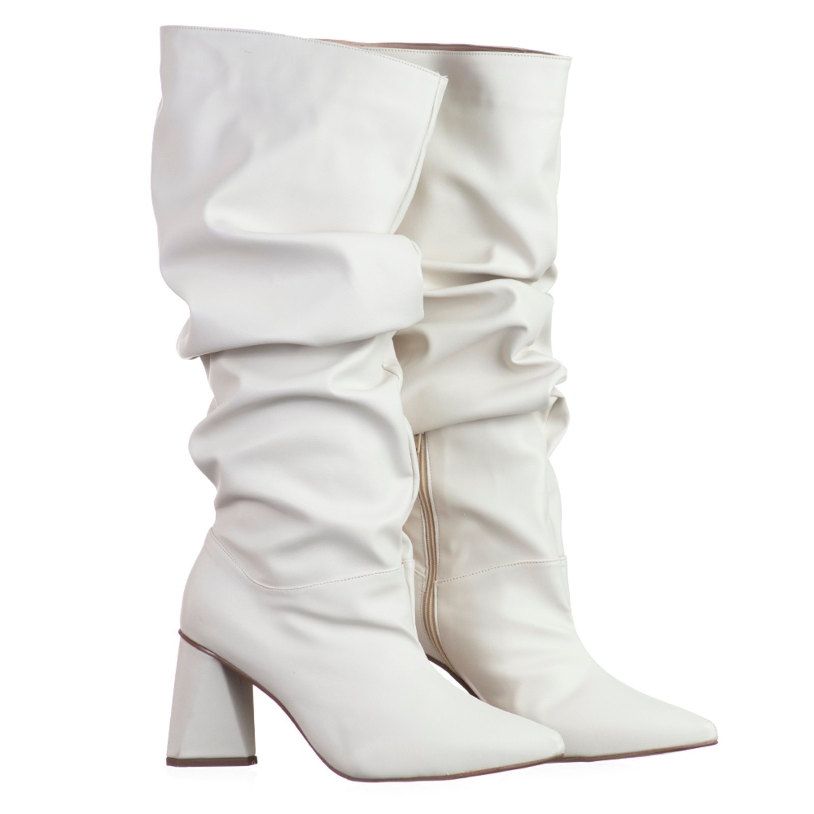 Imagem principal Bota Feminina Slouchy Salto Médio Triangular 23021 Napa Off White OFFWHITE Flor da Pele bege white