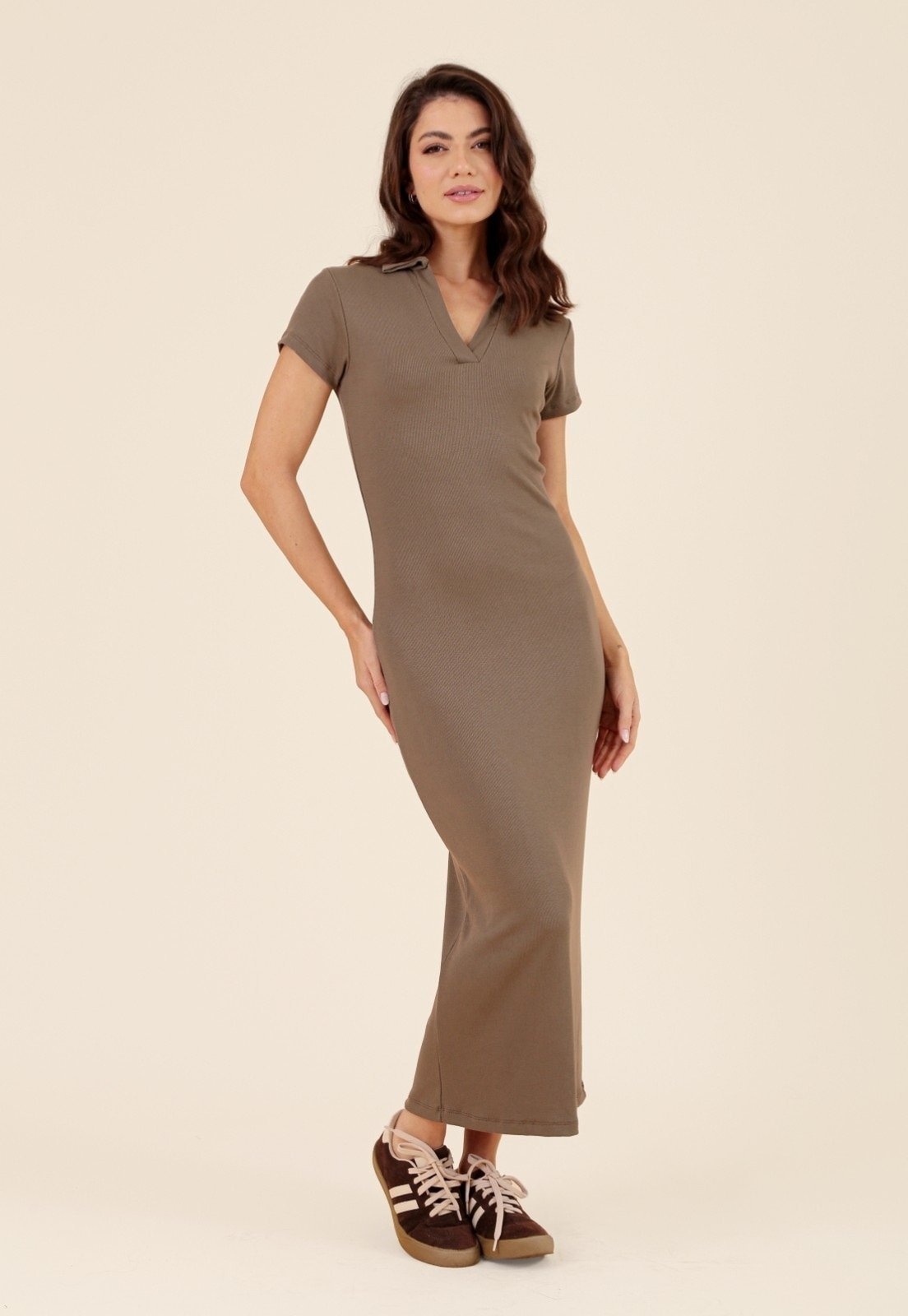 Imagem principal Vestido Polo Pop Me Midi Em Malha Canelada Pop Me verde