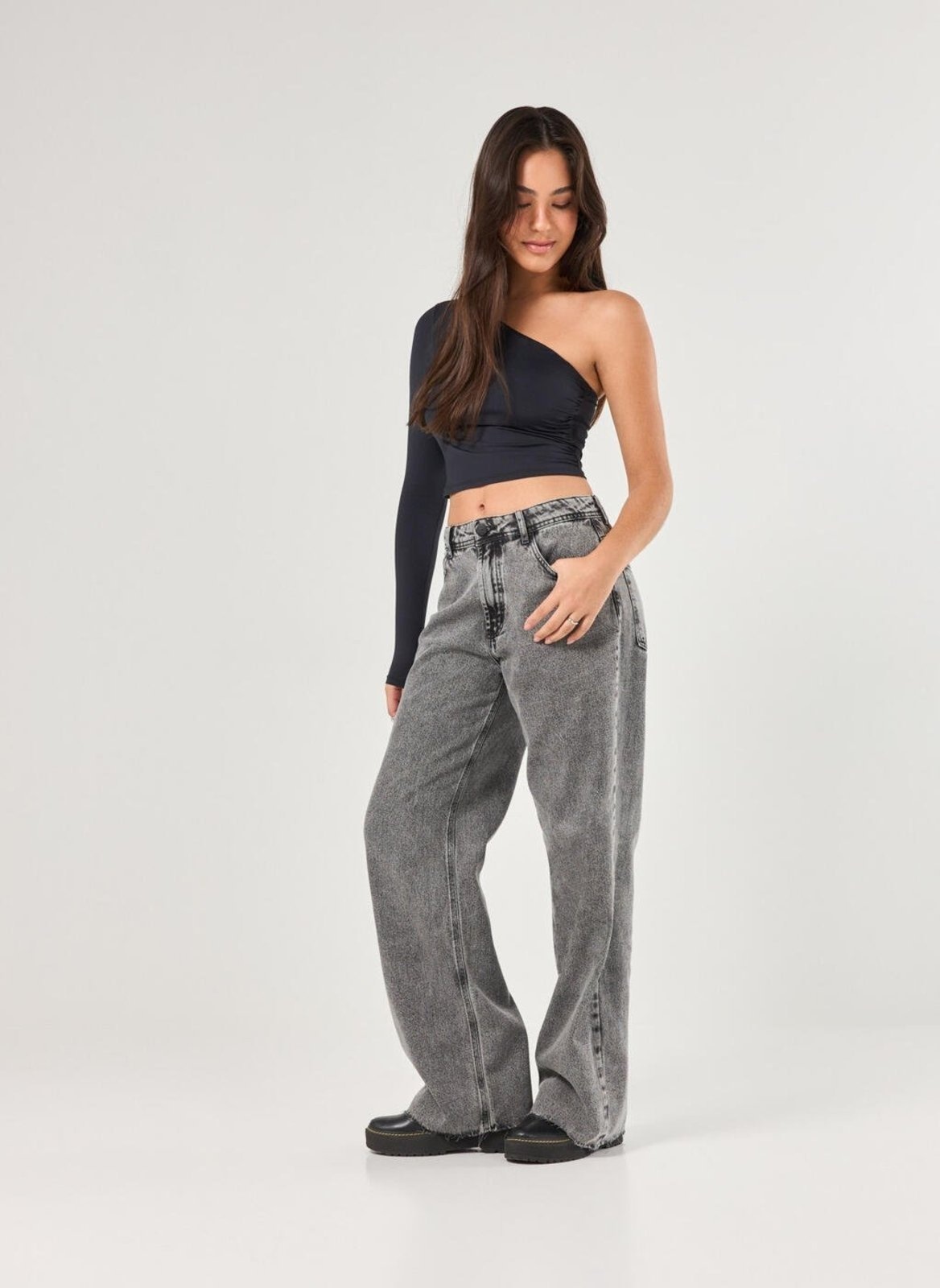 Imagem principal Calça Wide Leg Jeans Cintura Média Youcom cinza