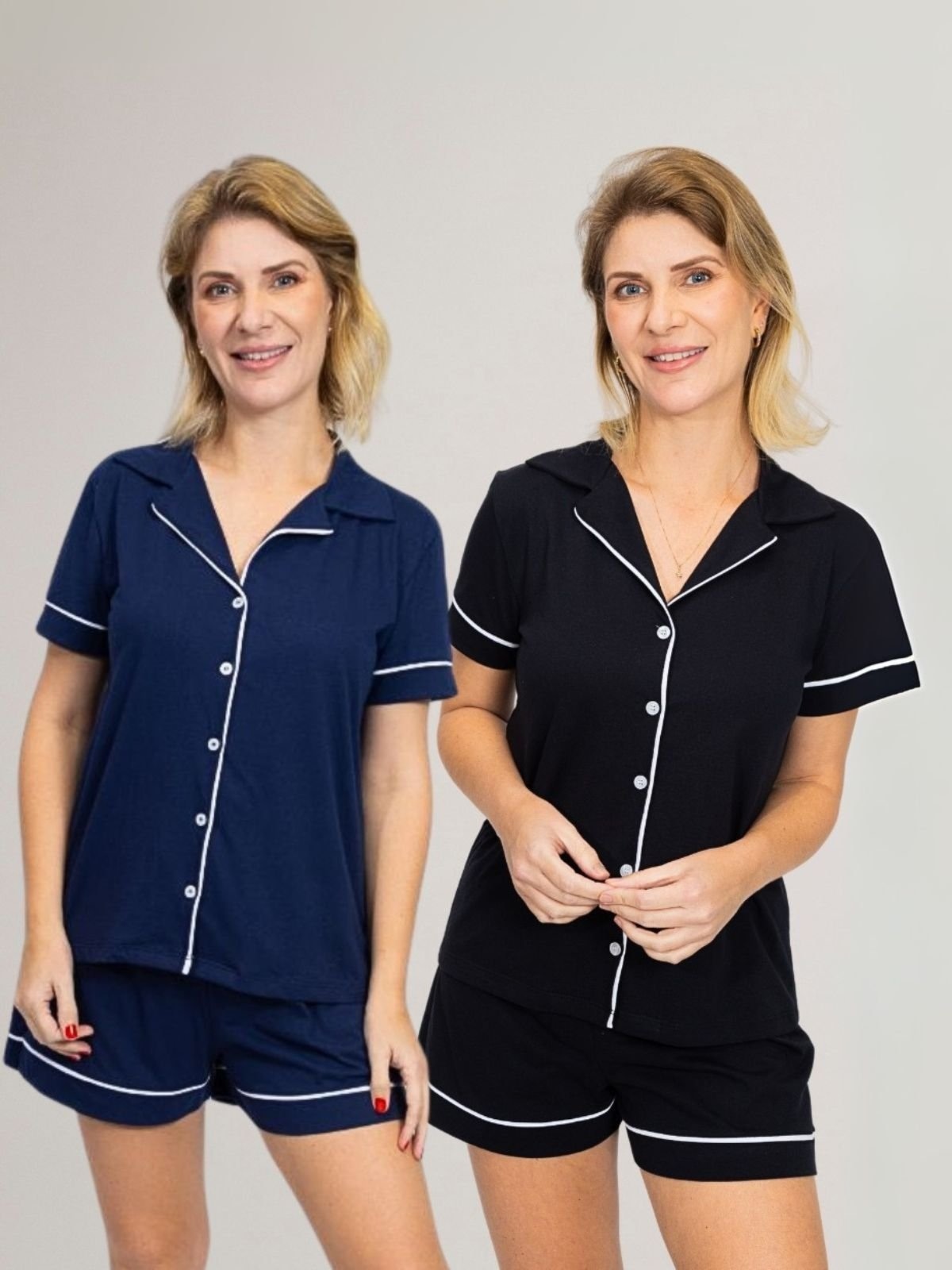 Imagem principal KIT Pijama Americano Curto Preto + Pijama Americano Curto Marinho Piante multicolorido