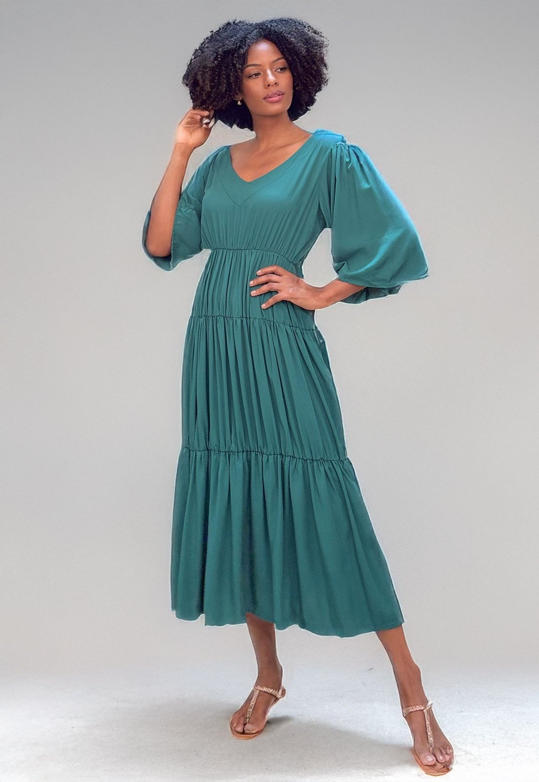 Imagem principal Vestido Longo Cabanafree Plano com manga Musgo Cabanafree verde