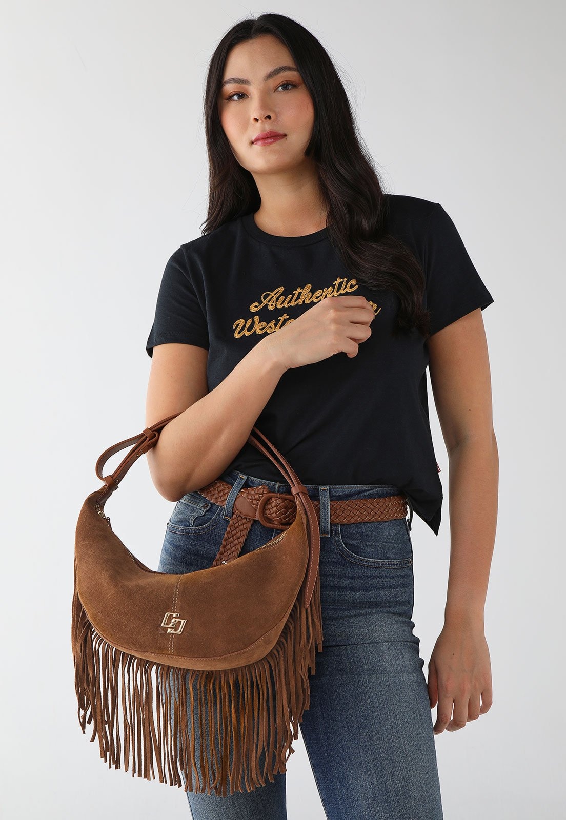 Imagem principal Bolsa Feminina Colcci Meia-Lua Franjas Caramelo Colcci marrom