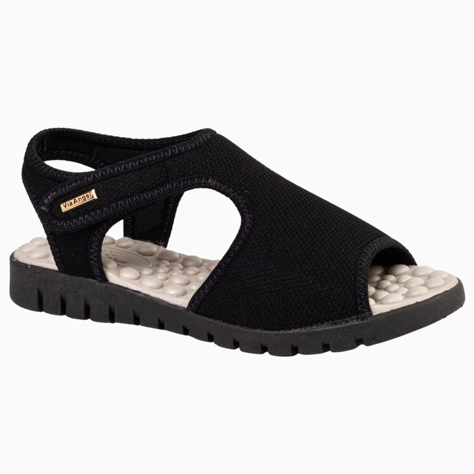 Imagem principal Sandalia Ortopédica Feminina Calce Fácil Massageadora Anatômica Via Angel 7601 VIA ANGEL preto