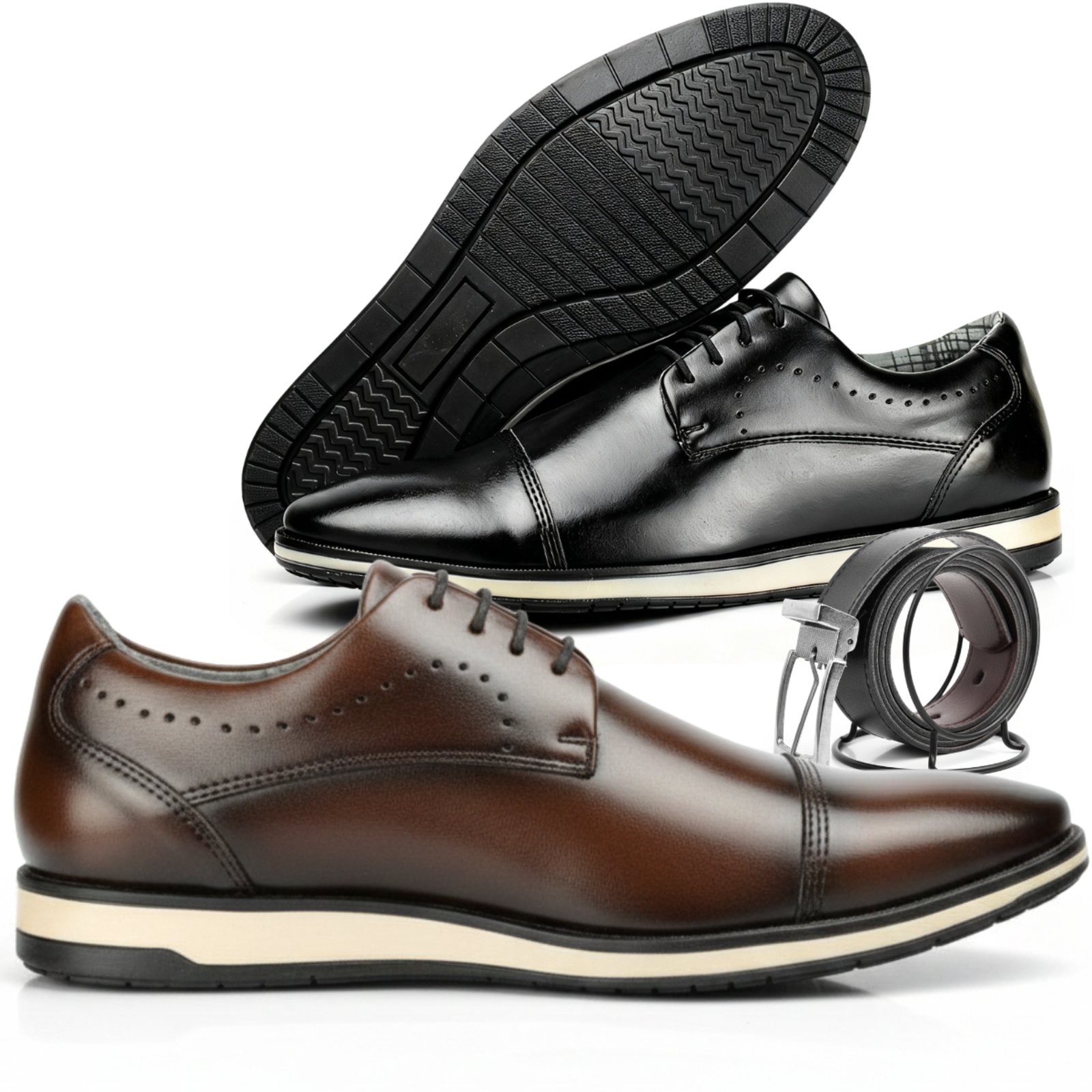 Imagem principal Sapatos Oxford Sapatofran Social Masculino Café Cinto Dupla Face Kit 2 Sapatofran preto