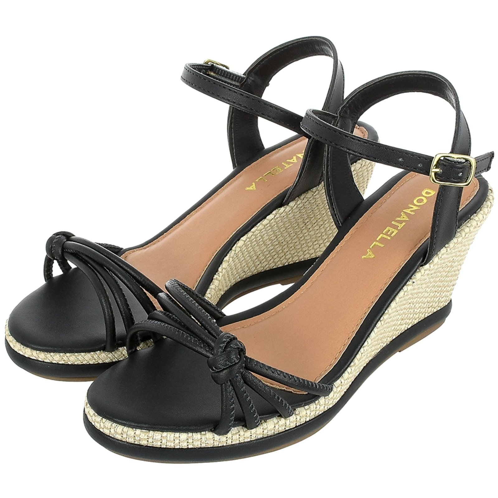 Imagem principal Sandália Anabela Feminina Plataforma CM Calçados Macia Juta Tira Nó Verão Colorida Monte Shoes preto