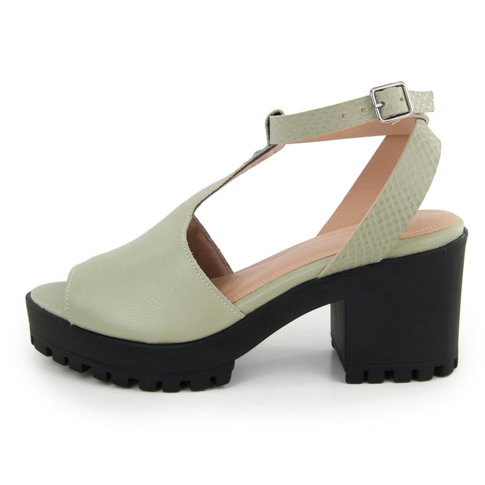 Imagem principal Sandália Feminina Tratorada em Couro Salto Bloco Maria Paula Salvia MARIA PAULA verde