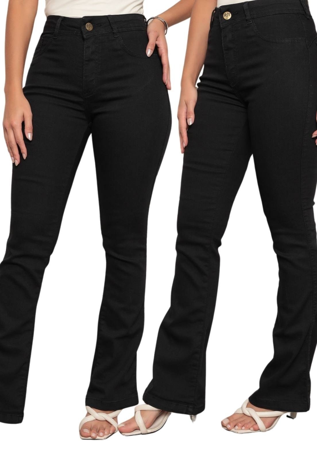 Imagem principal KIT 2 Calça Feminina Flare Mys Jeans Confortável e Estiloso Cintura Alta Ethereal Jeans preto