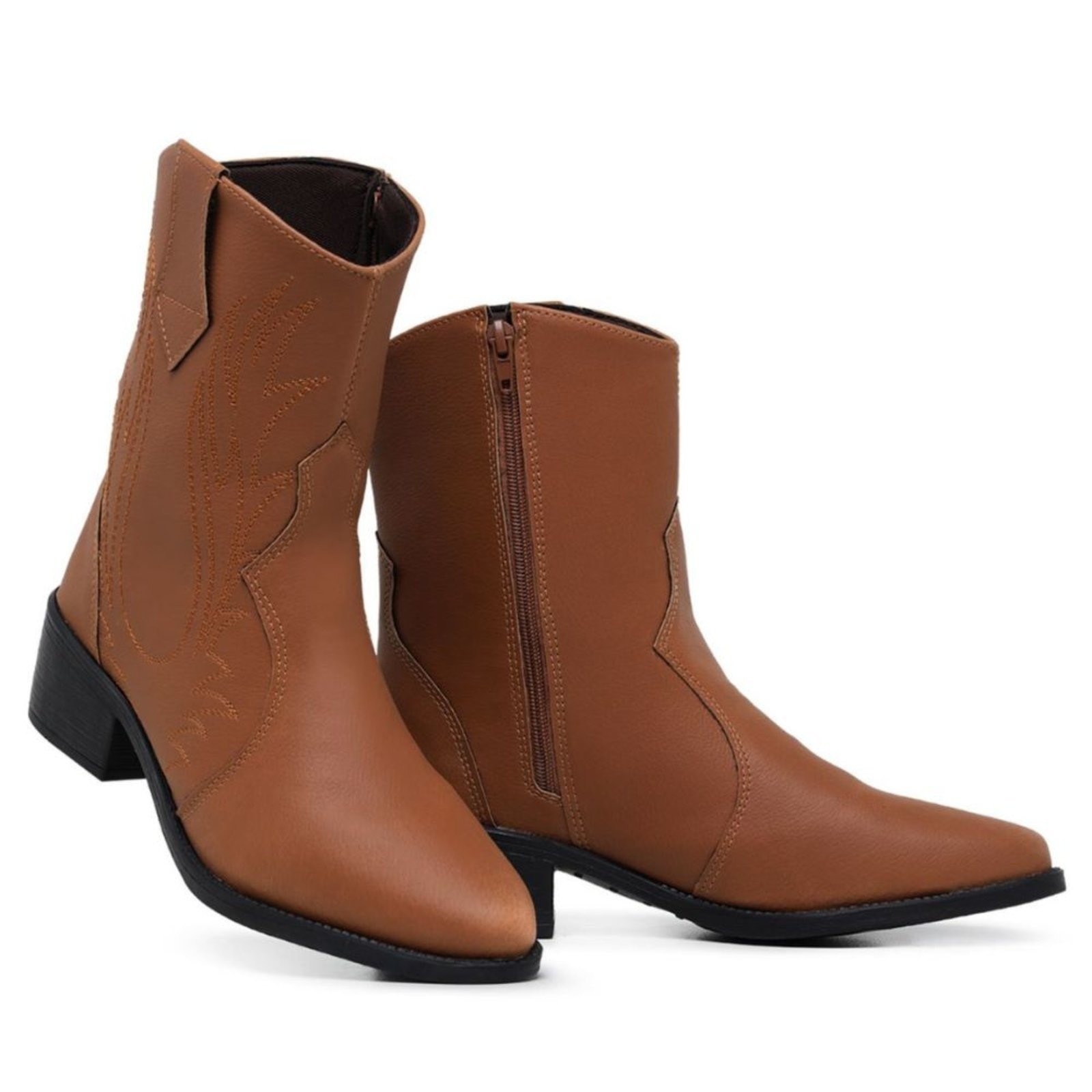 Imagem principal Bota Feminina Cano Médio Anna Andrade Texana Bico Fino Western Bordada Salto Baixo Country Anna Andrade caramelo