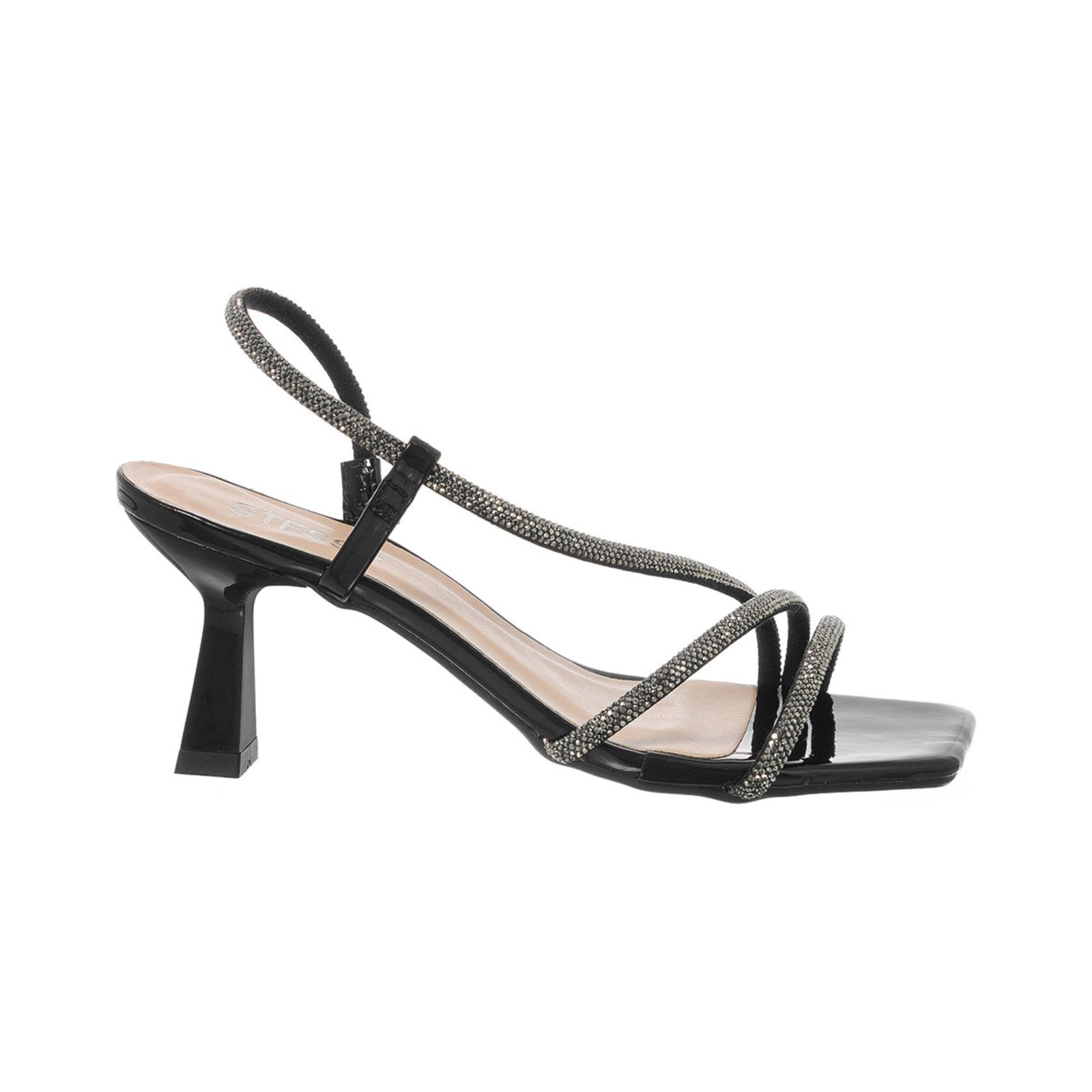 Imagem principal Sandália Feminina Stessy Salto Taça Strass Elegante Festa Brilho Verniz Preto Stessy Shoes cobre