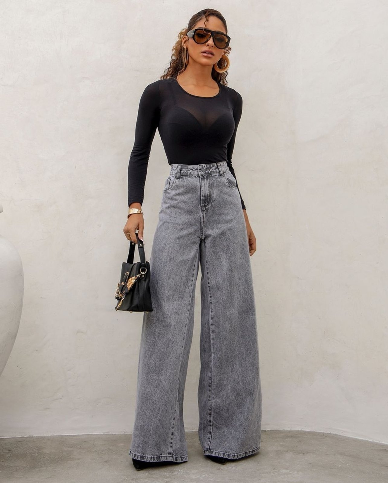 Imagem principal Calça Jeans Wide Leg Feminina Relaxed 24826 Consciência cinza