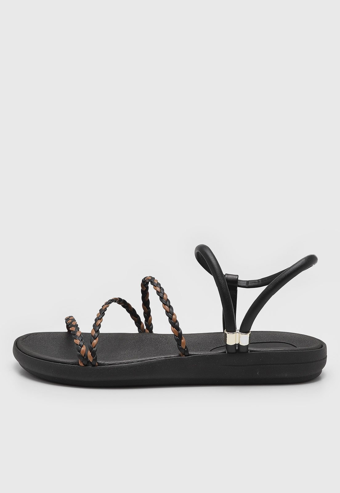 Imagem principal Rasteira Moleca Tiras Trançadas Preta e Marrom MOLECA preto