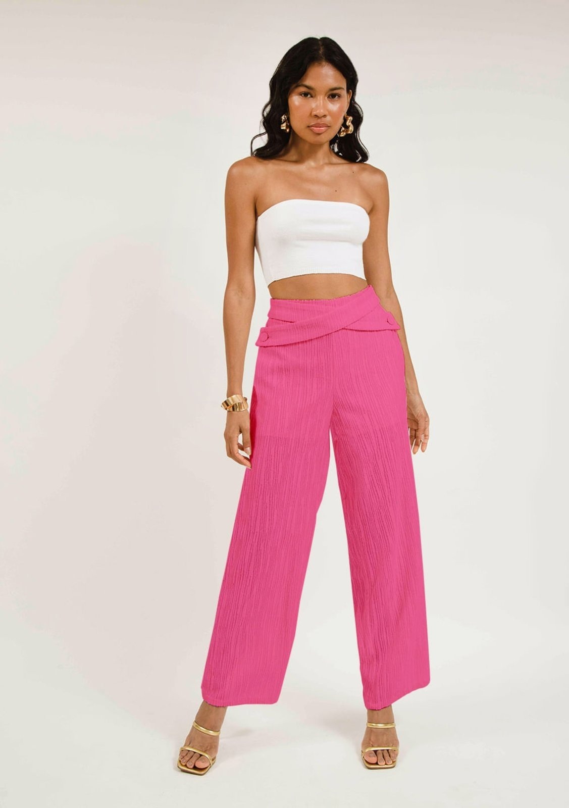 Imagem principal Calça Zinco Reta Cós Alto Com Transpasse Zinco rosa