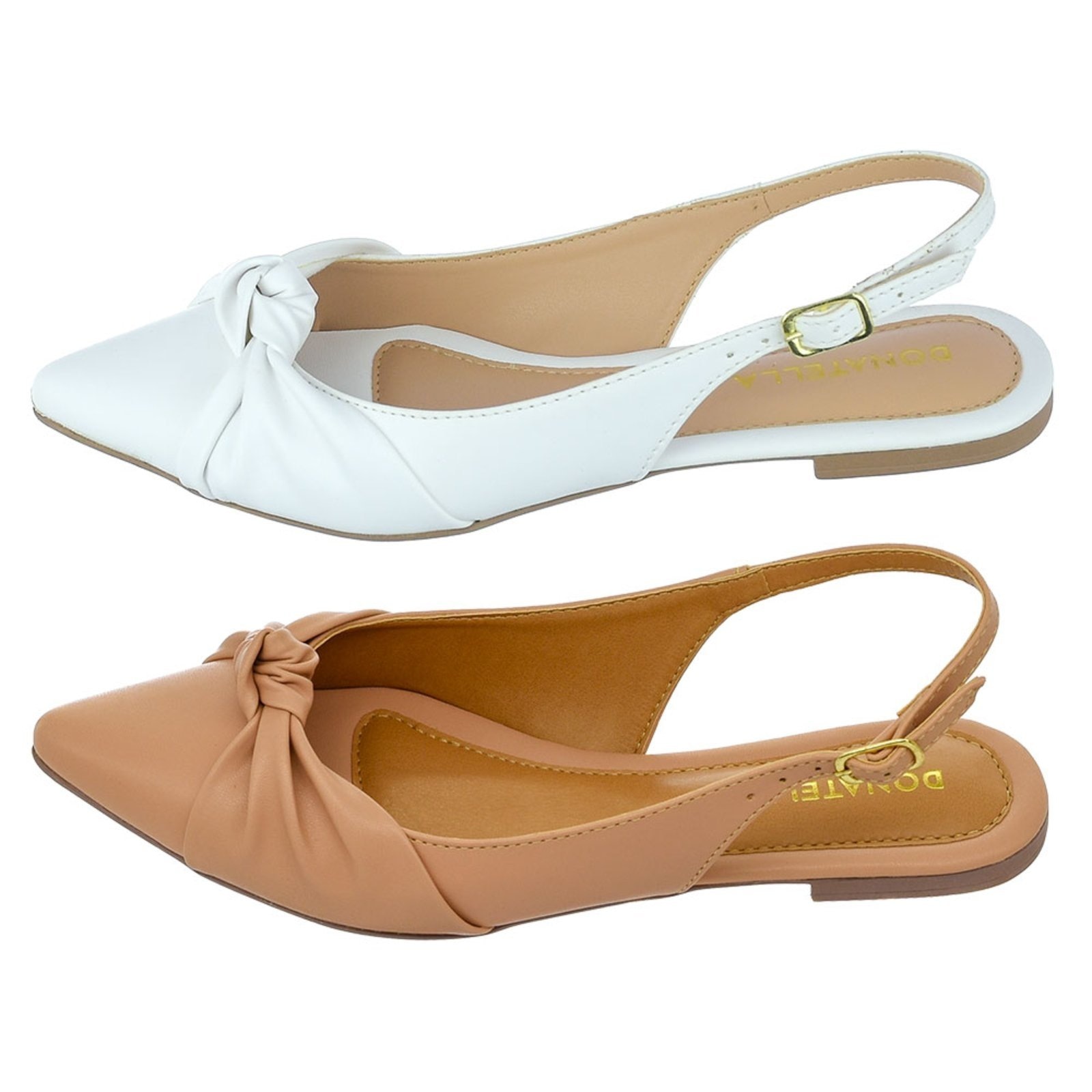Imagem principal Kit 2 Pares Sapatilha Feminina Bico Fino Mule Slingback CM Calçados Nó Branco e Nude Monte Shoes branco nude