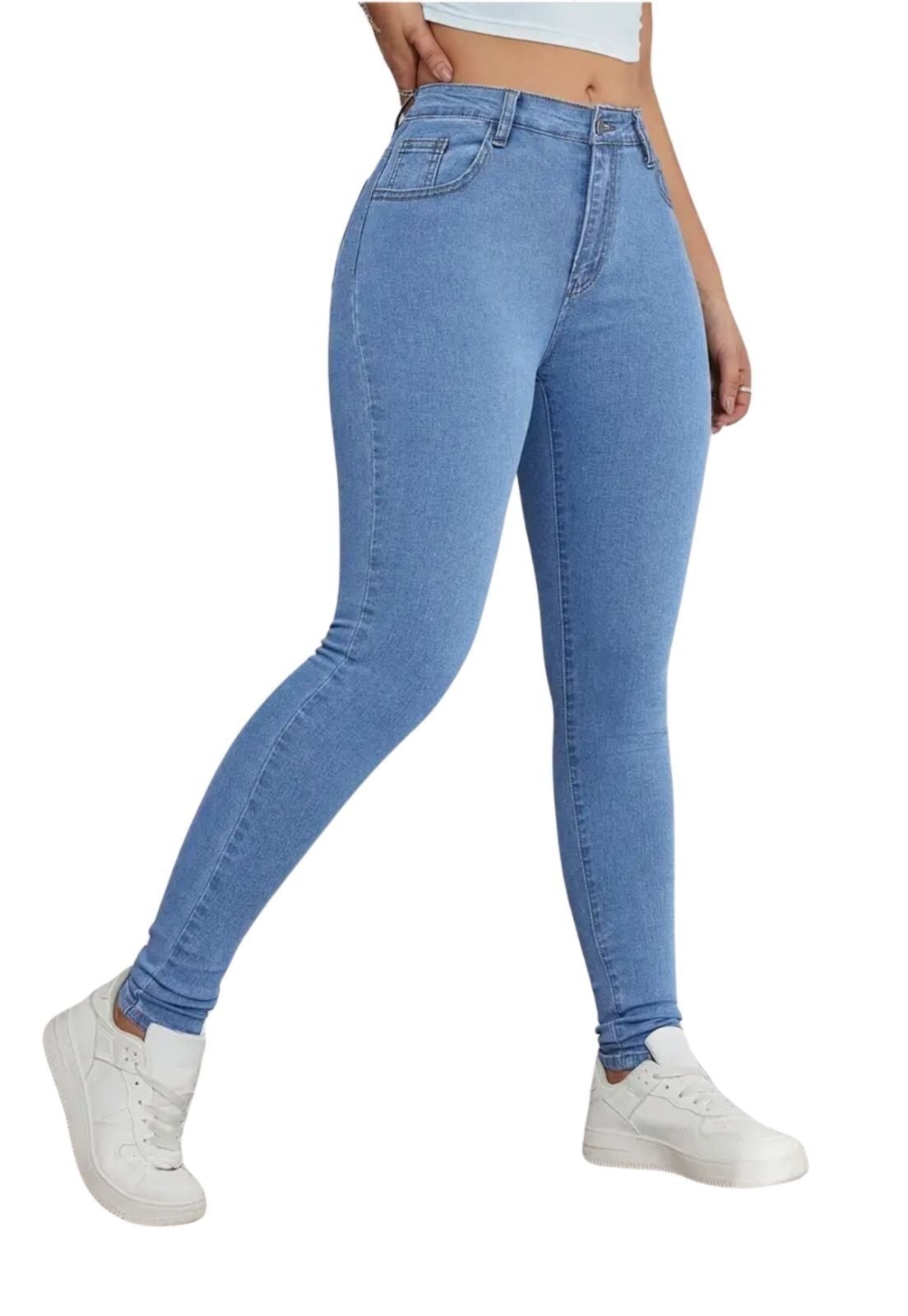 Imagem principal Calça Jeans Feminina Premium Skinny Delave Clara Cintura Alta com Elastano Lavagem Escura Premium ED E A E JEANS azul