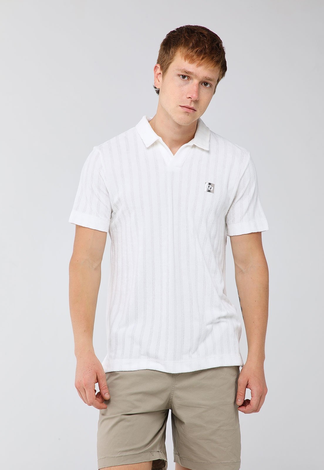 Imagem principal Polo Masculina Colcci Listras Texturizadas Branca Colcci branco