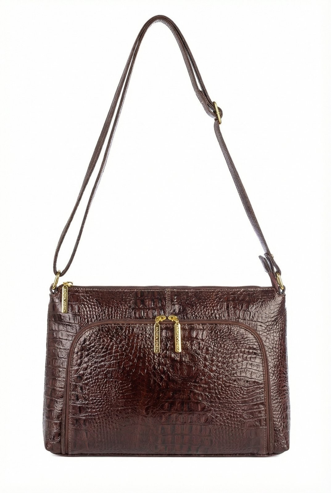 Imagem principal Bolsa de couro croco tiracolo Ninna - Café Andrea Vinci preto