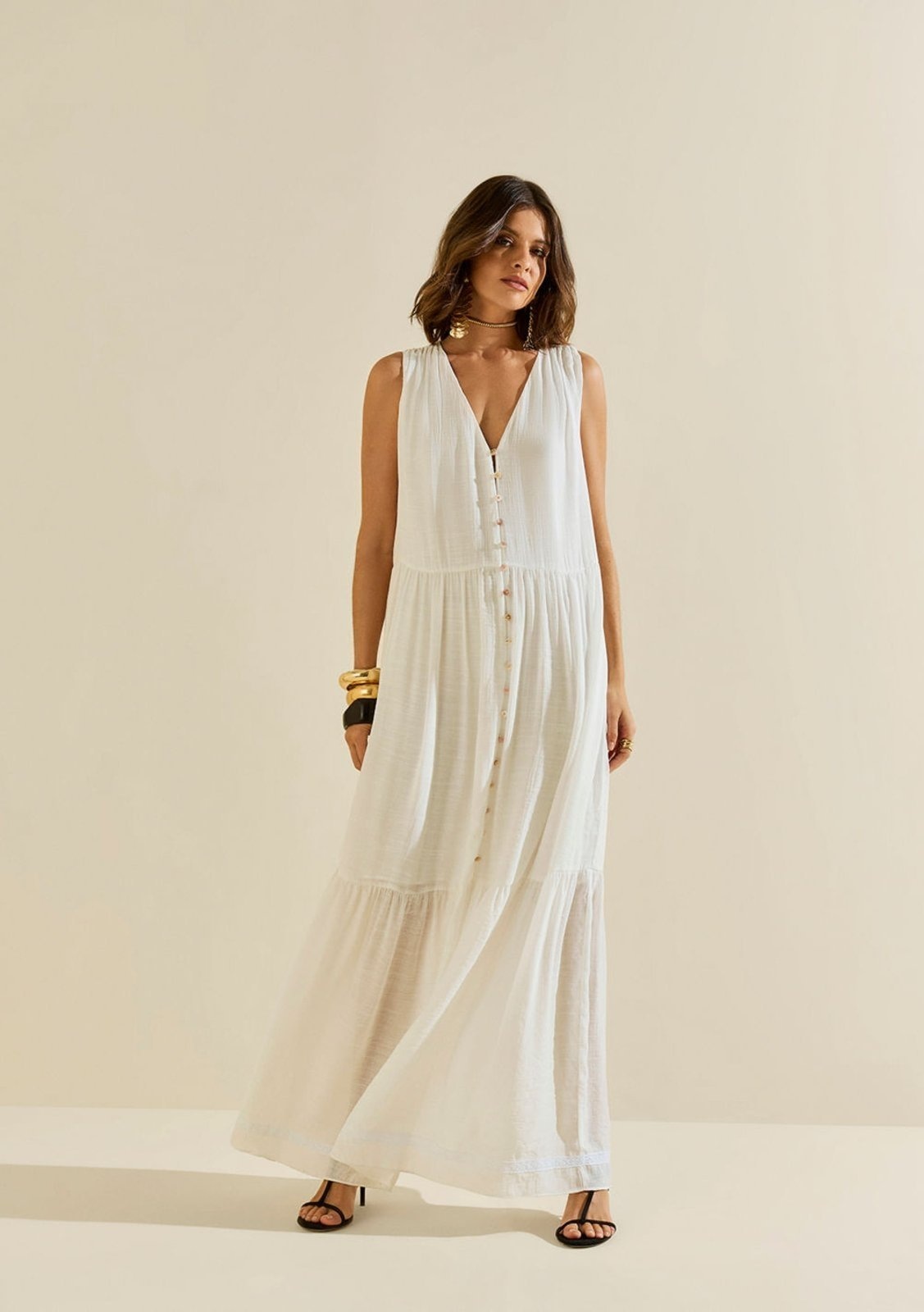 Imagem principal Vestido Morena Rosa Solto Decote V Sem Manga Longo Off-white Morena Rosa off-white rosa