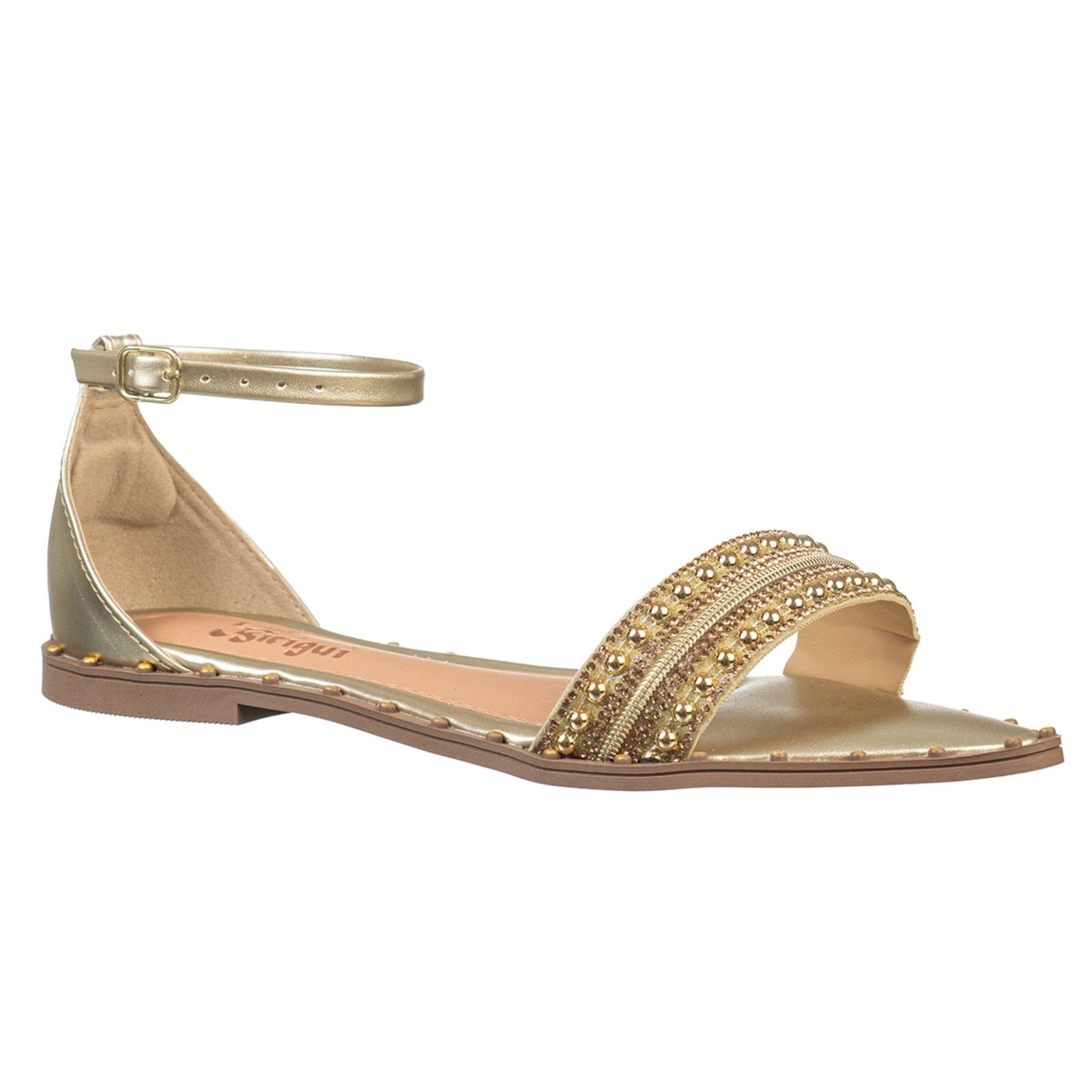 Imagem principal Sandália Feminina Com Detalhes Brilhantes Bico Folha- Via Birigui DOURADA VB Calçados preto