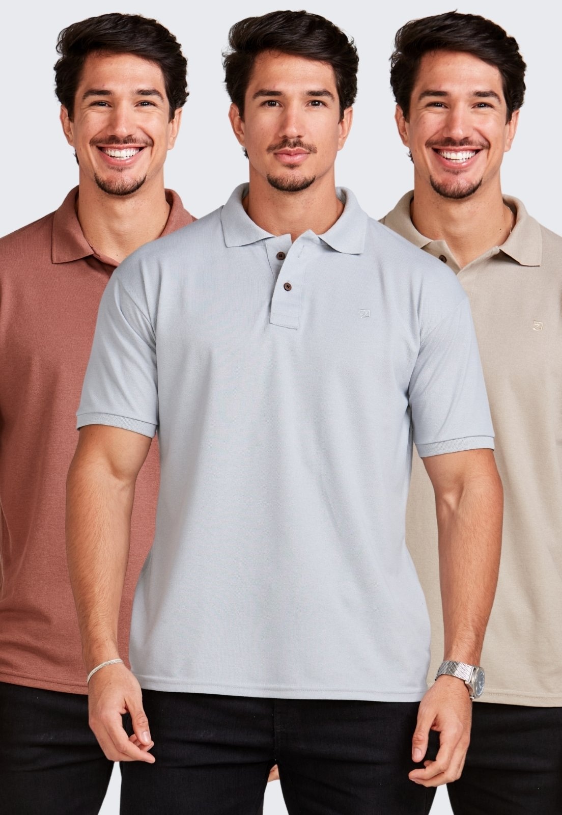 Imagem principal Kit 3 Camisa Polo Masculina Algodão Piquet Daze Modas e Areia Daze Modas cinza/marrom