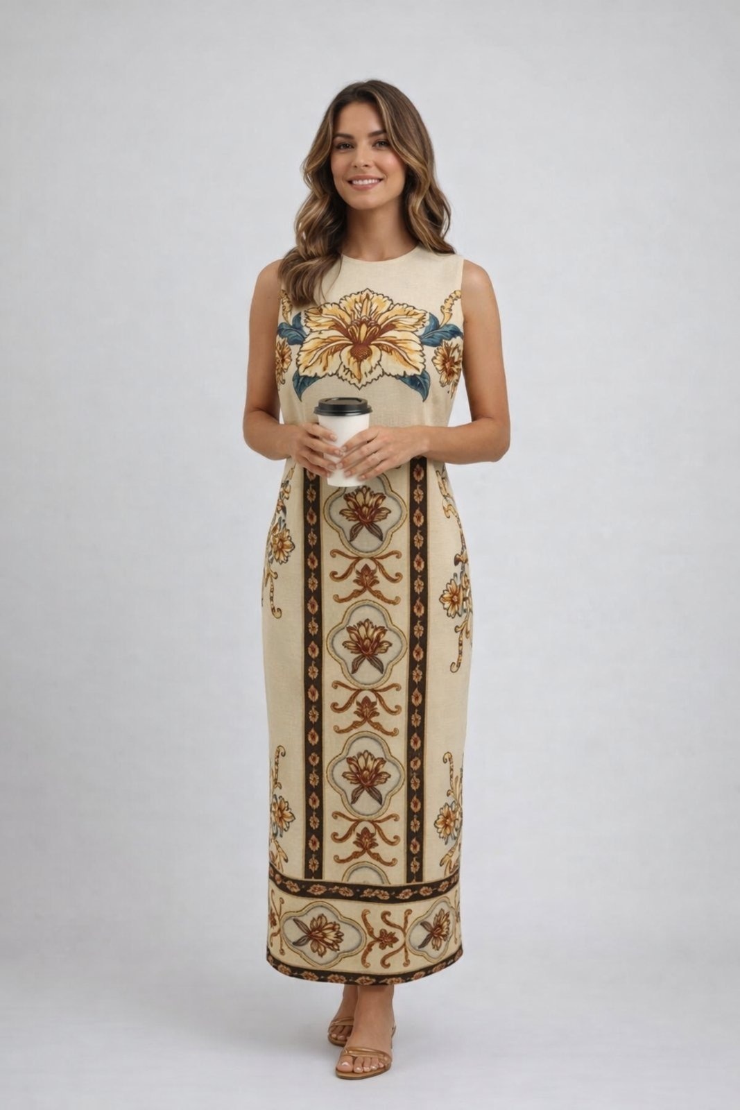 Imagem principal Vestido Midi D Bell Outlet Fashion Estampado Off-White D BELL OUTLET FASHION off-white white