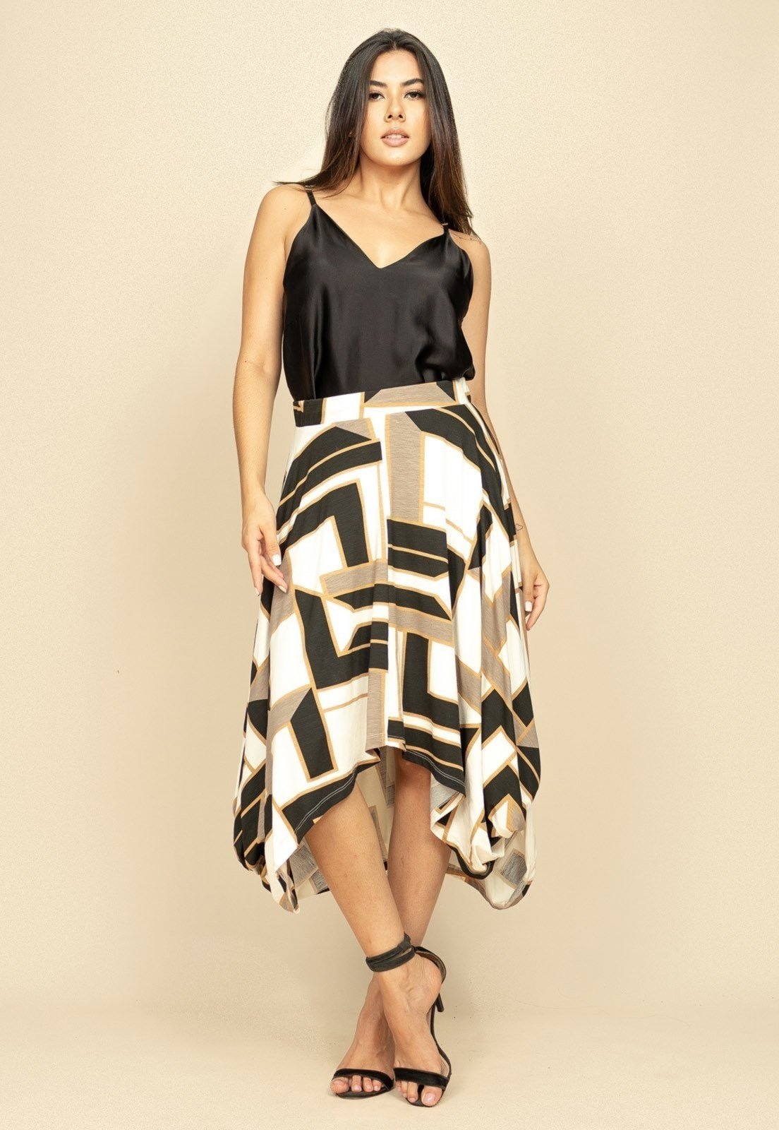 Imagem principal Saia Longa Malha Nó Hippie Chic Estampa Igaci Cabanafree branco/estampado