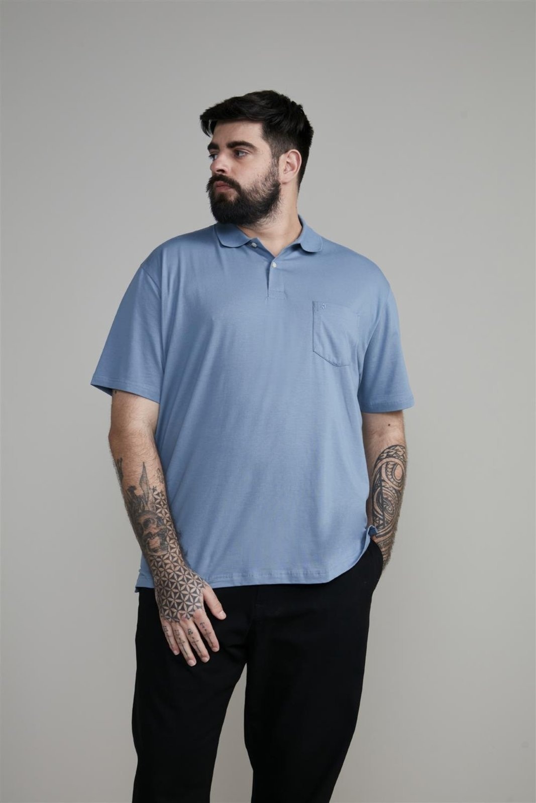 Imagem principal HIGHSTIL Polo Manga Curta com Bolso Comfort Malha Básica Jeans HIGHSTIL azul