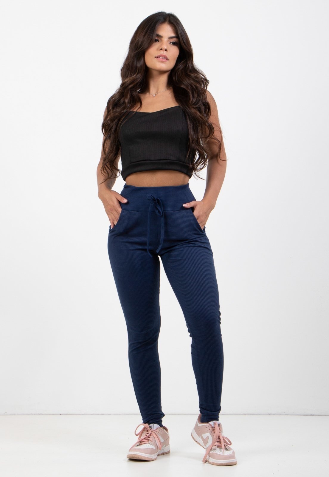 Imagem principal Calça Jogger Diluxo Moletom Canelada Diluxo azul marinho