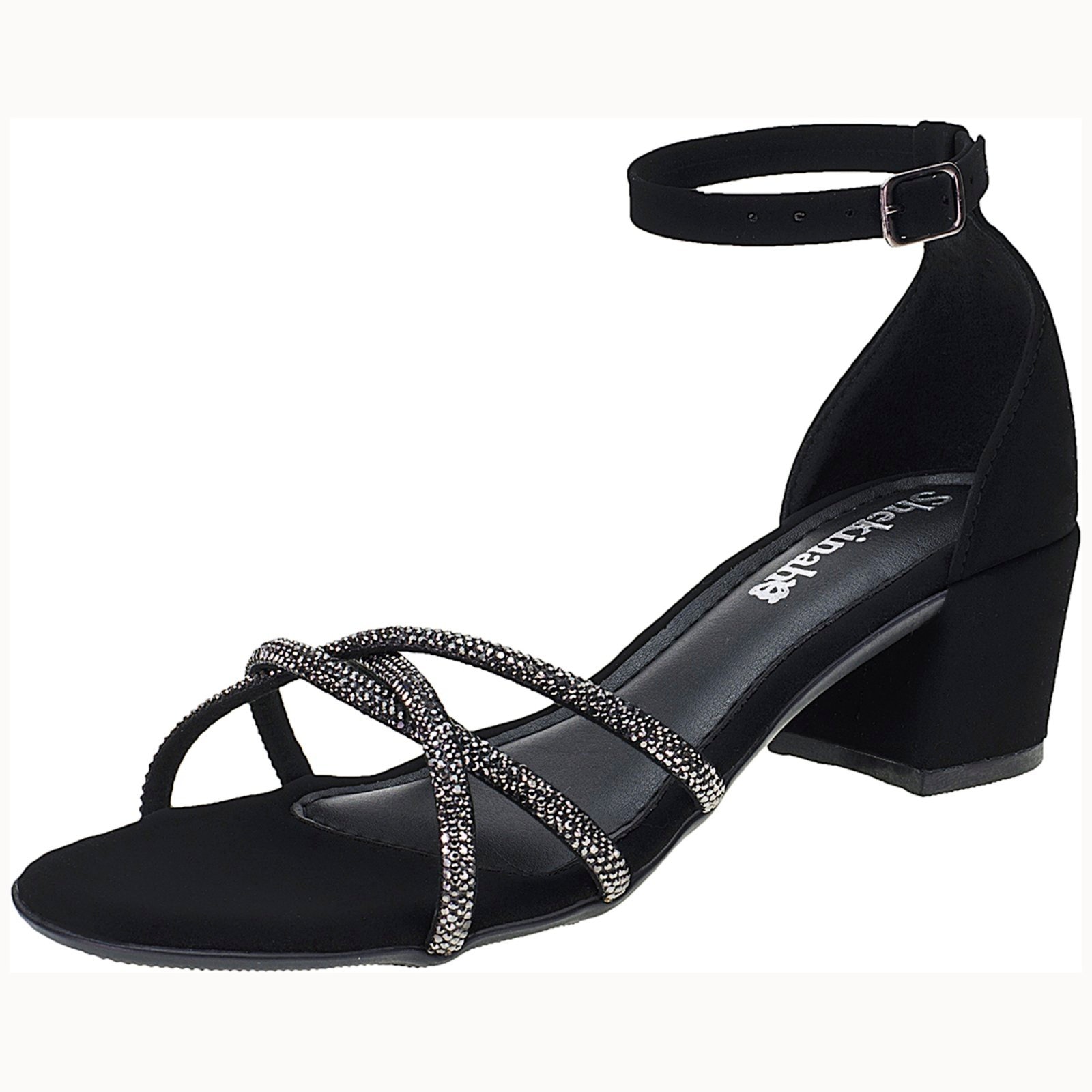 Imagem principal Sandália Feminina Salto Saltinho Shekinah Tiras Strass Lançamento Moda Shekinah preto