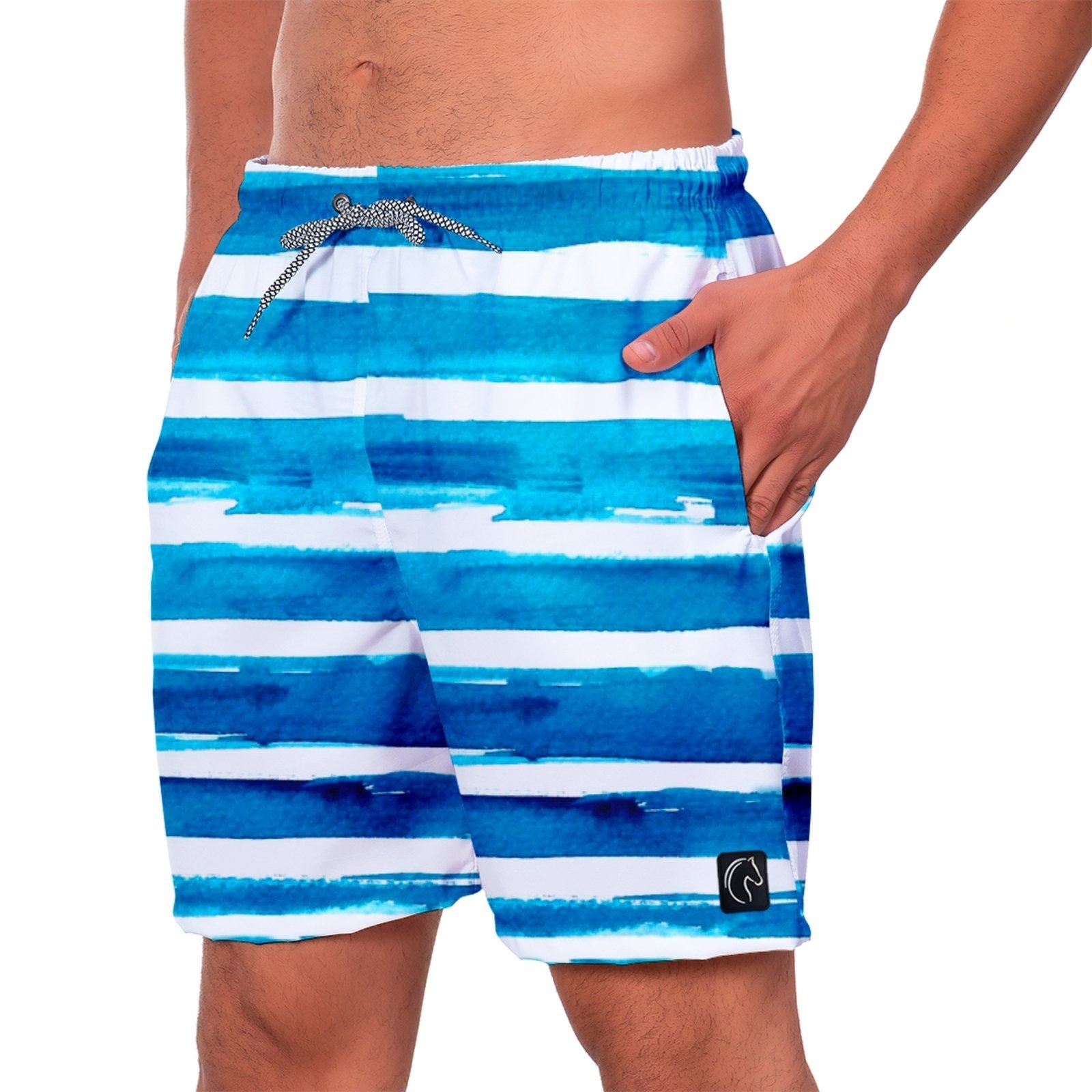 Imagem principal Short Praia Premium Masculino Academia Fitness Caminhada Faixas Tinta Corrida Esporte Moda Conforto Estilo W2 W2 STORE azul/azul marinho/branco/estampado/listra/listrado azul