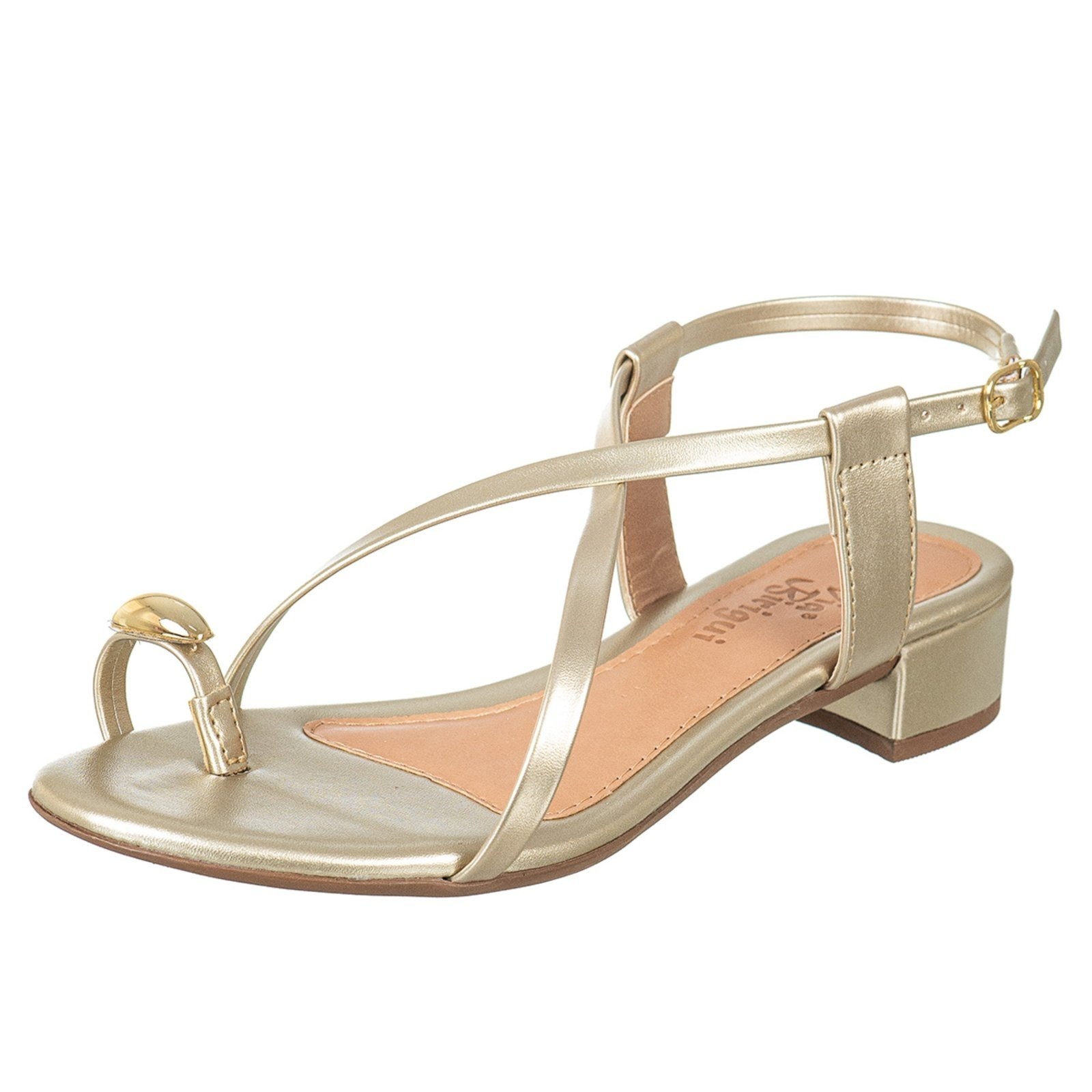 Imagem principal Sandália Feminina Saltinho Baixo Dedo Anel Enfeite Metalizado Via Birigui VB Calçados dourado