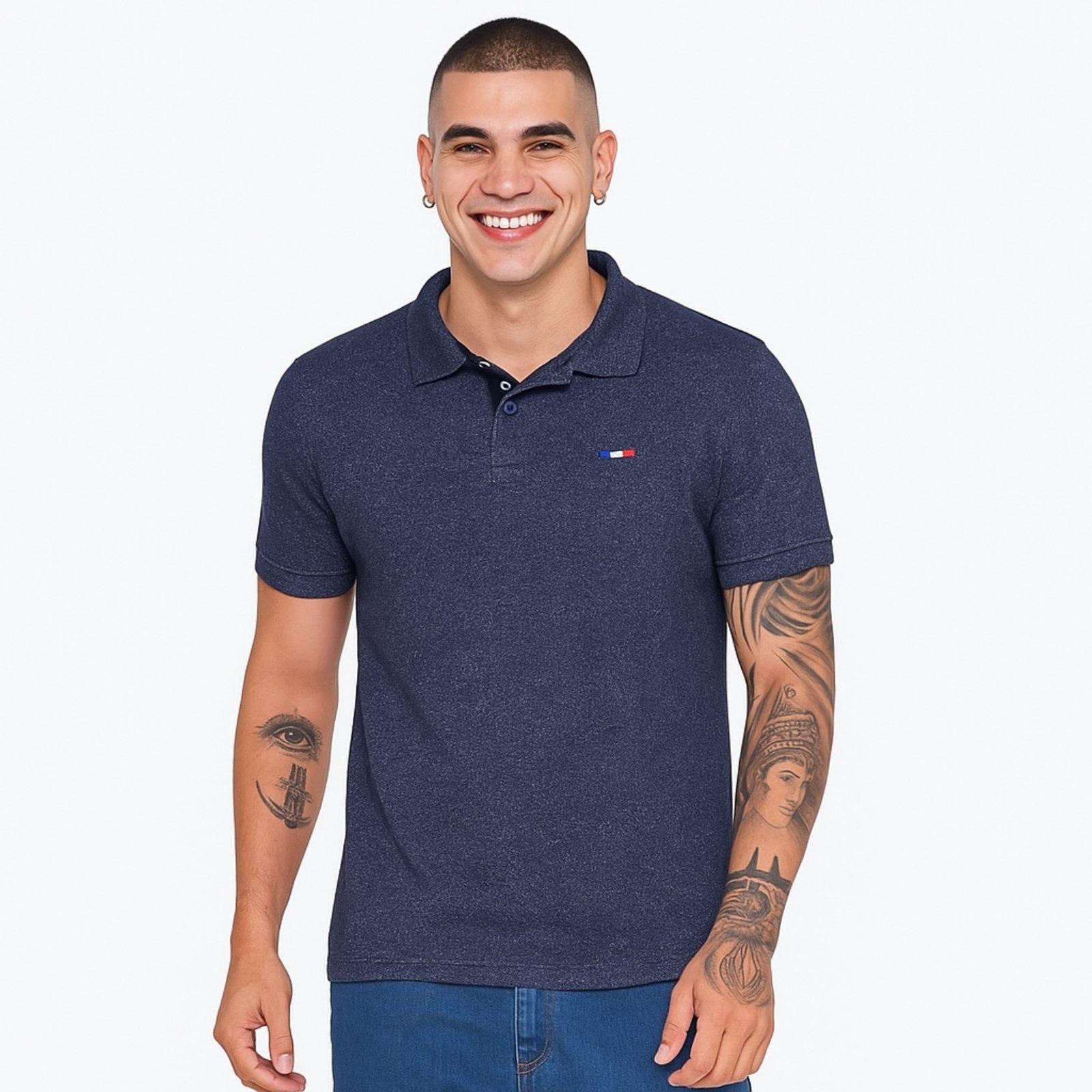 Imagem principal Camisa Polo Masculina Básica Industrie Piquet no Estilo Tommy Bordado França Marinho Mescla Industrie azul marinho