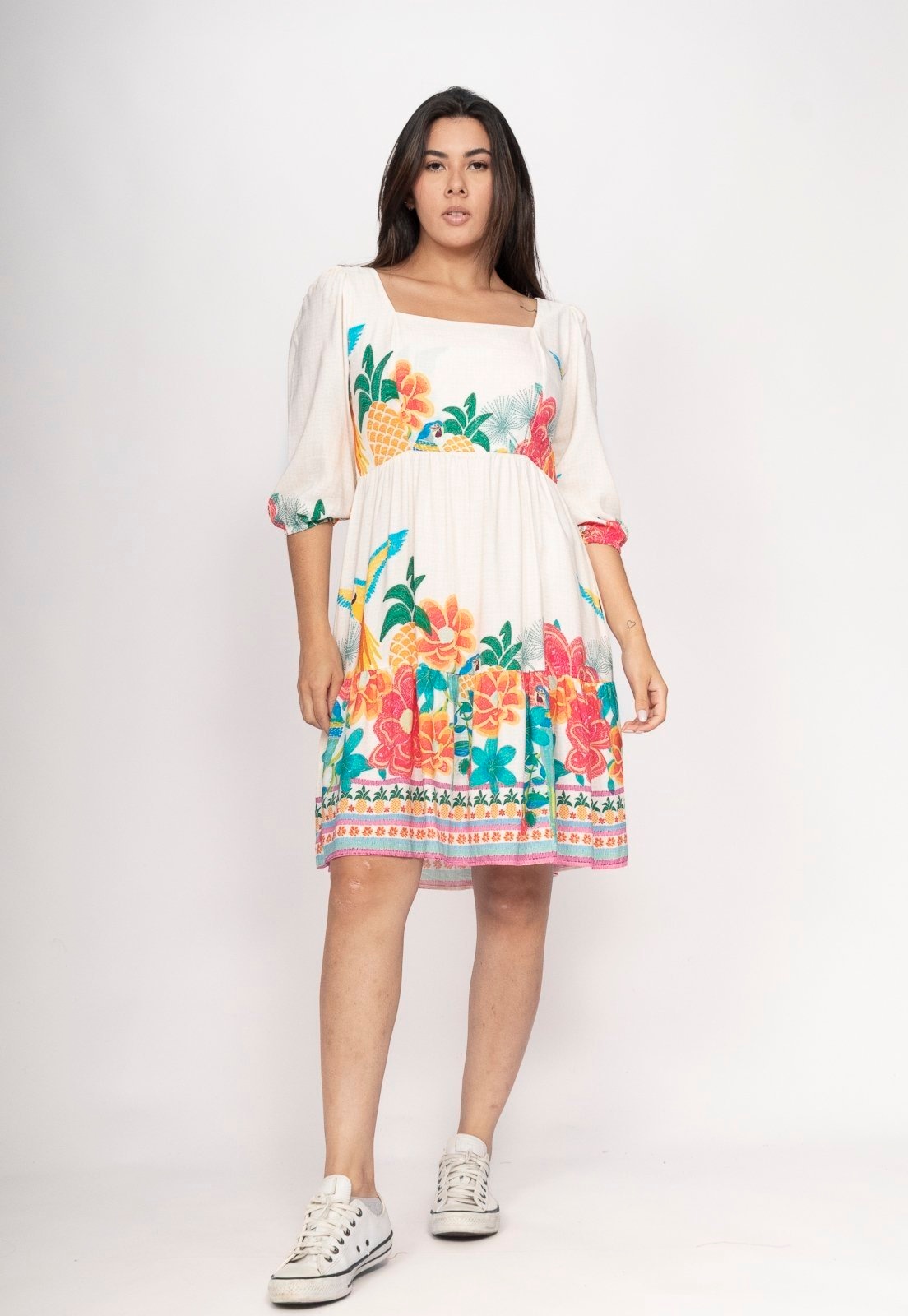 Imagem principal Vestido CabanaFree Curto Manga 3/4 Estampa Raízes em Festa Cabanafree estampado