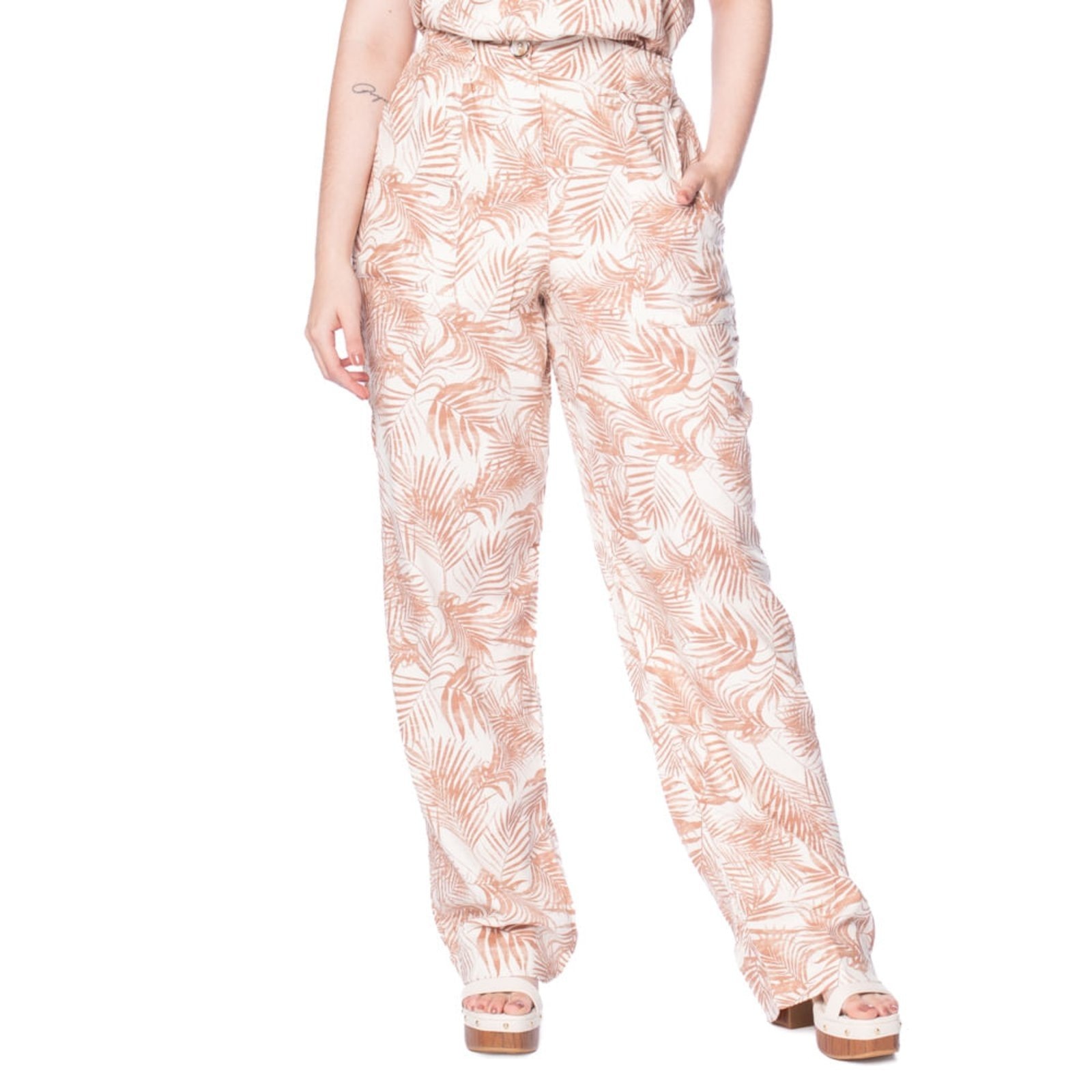 Imagem principal Calça Feminina Giraffe Wide Leg Folhagens Giraffe marrom