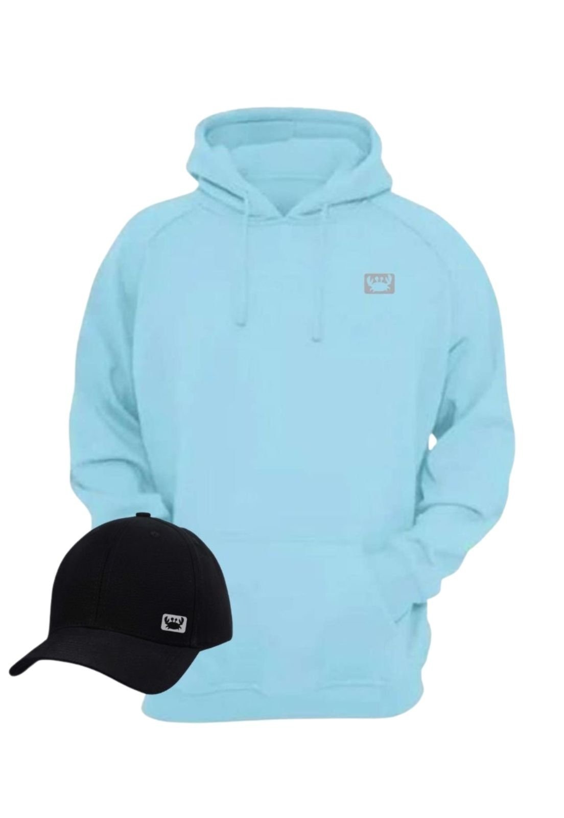 Imagem principal Blusa De Moletom Inverno Bolso Canguru Com Capuz Liso + Boné Relaxado azul