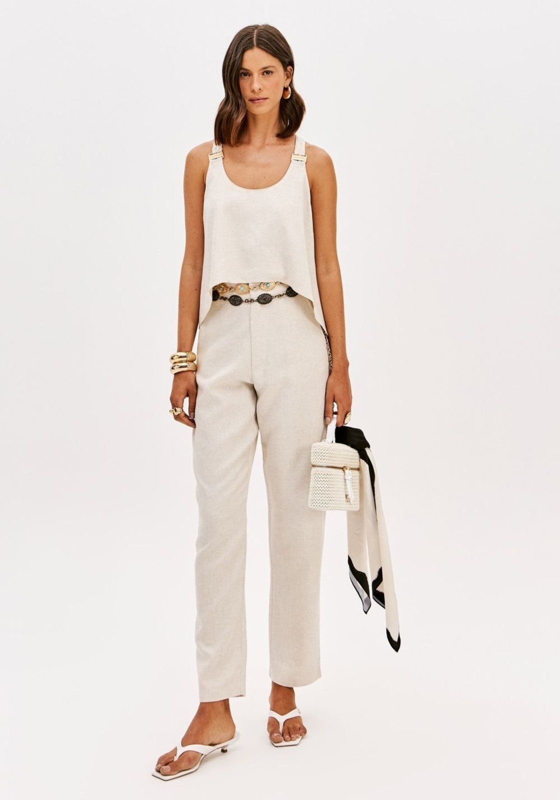 Imagem principal Calça Baggy Cintura Alta Com Linho Lança Perfume branco