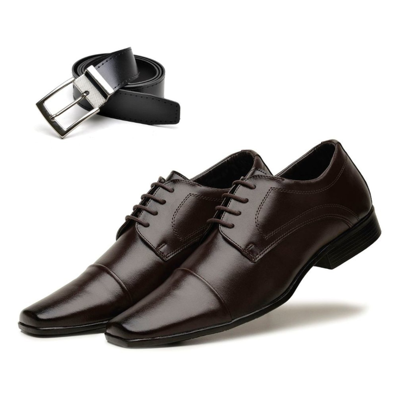 Imagem principal Kit Sapato Social Masculino Confort com Cadarço Macio Elegante + Cinto Bia Ramos café