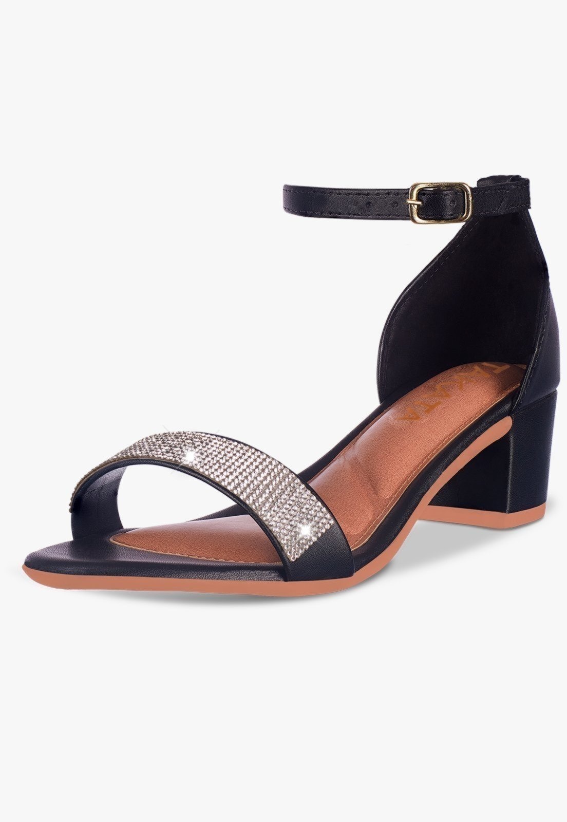 Imagem principal Sandália Feminina Salto Quadrado Bloco Baixo Verniz Strass brilho Confortável elegante Festa TAKATA BY RAFAEL TAKATA preto