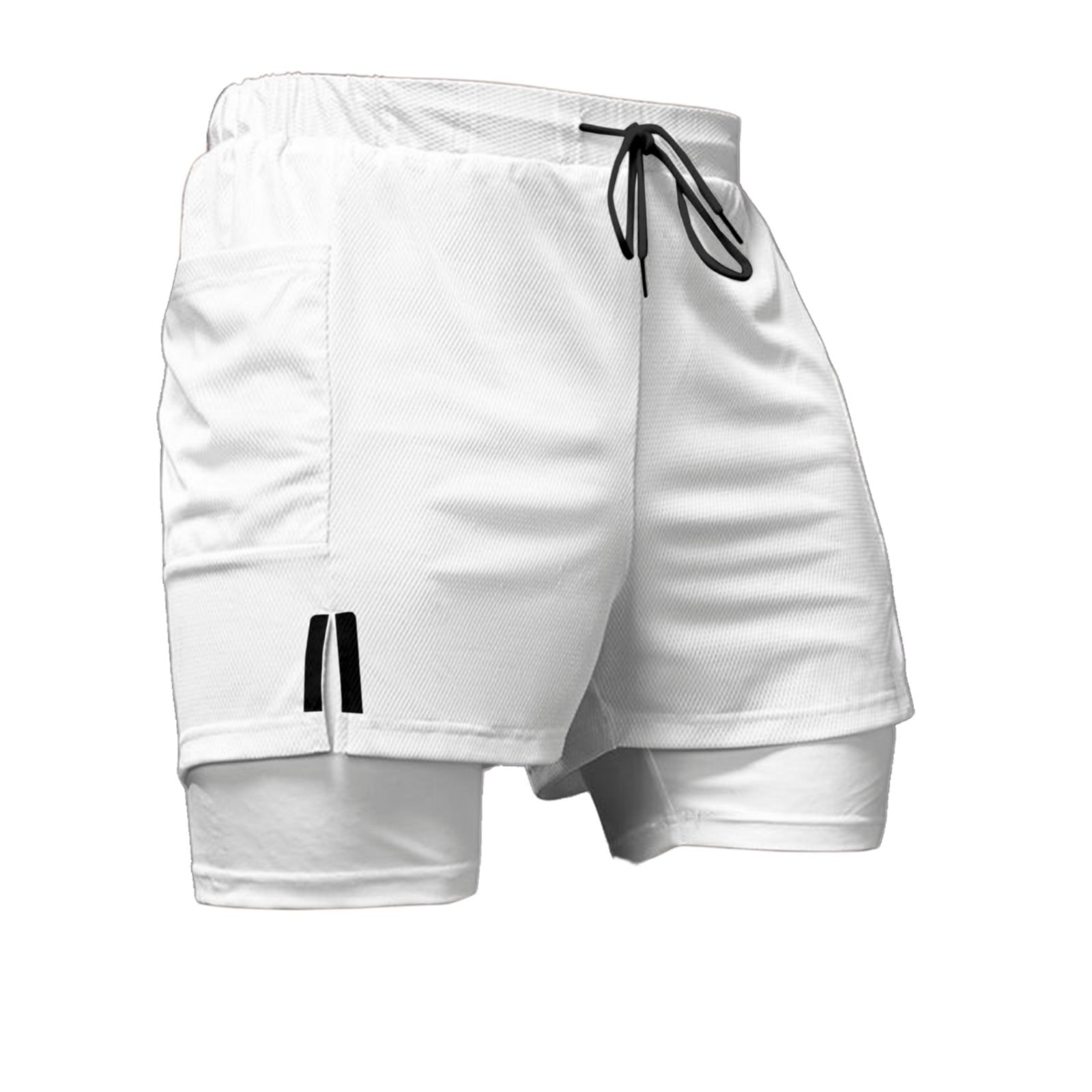 Imagem principal Short Treino Dry Fit Térmico 2 em 1 com Bolso para Celular e Porta-Toalha Calção Fitness Academia Relaxado branco