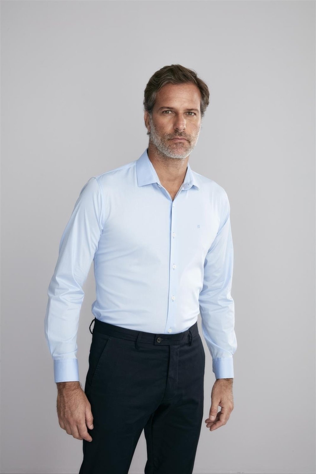 Imagem principal HIGHSTIL Camisa Lisa Manga Longa Fio Tinto Slim Fit Claro HIGHSTIL azul