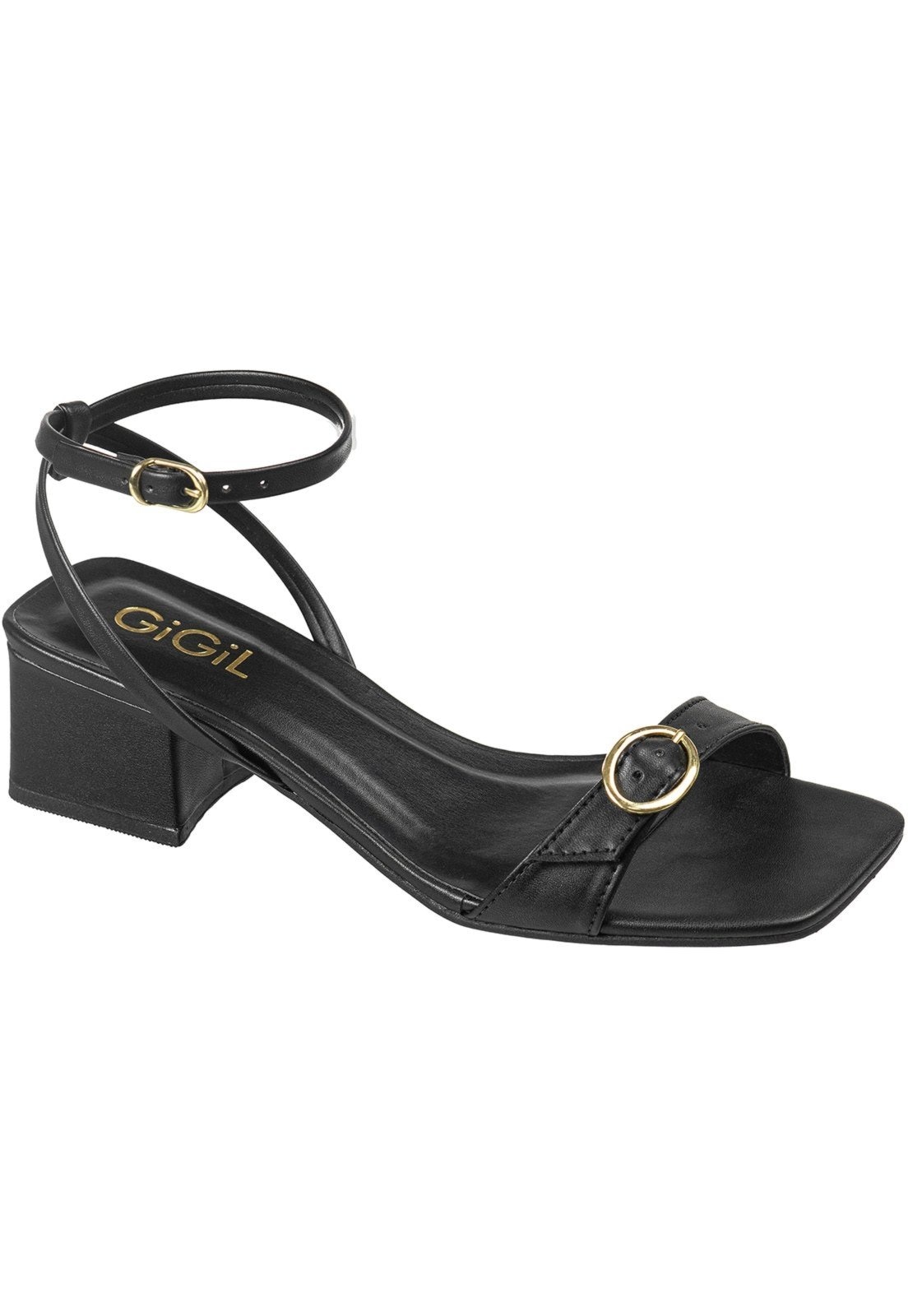 Imagem principal Sandália Feminina GiGiL Salto Bloco Médio Tiras Enfeite Metalizado Confortável Moderno Gigil preto