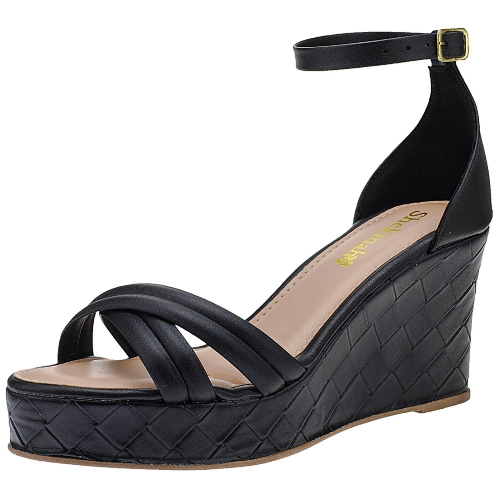 Imagem principal Sandália Feminina Salto Plataforma Anabela Shekinah Meia Pata Leve Moda Macia Shekinah preto