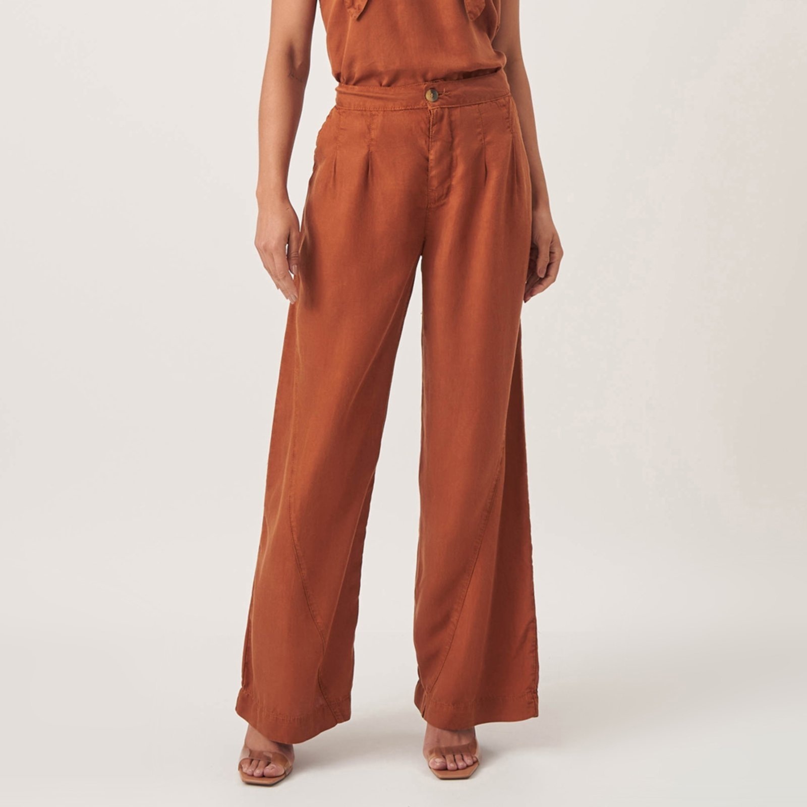 Imagem principal Calça Jeans Color Leve Wide Leg Pregas Terroso Bloom marrom