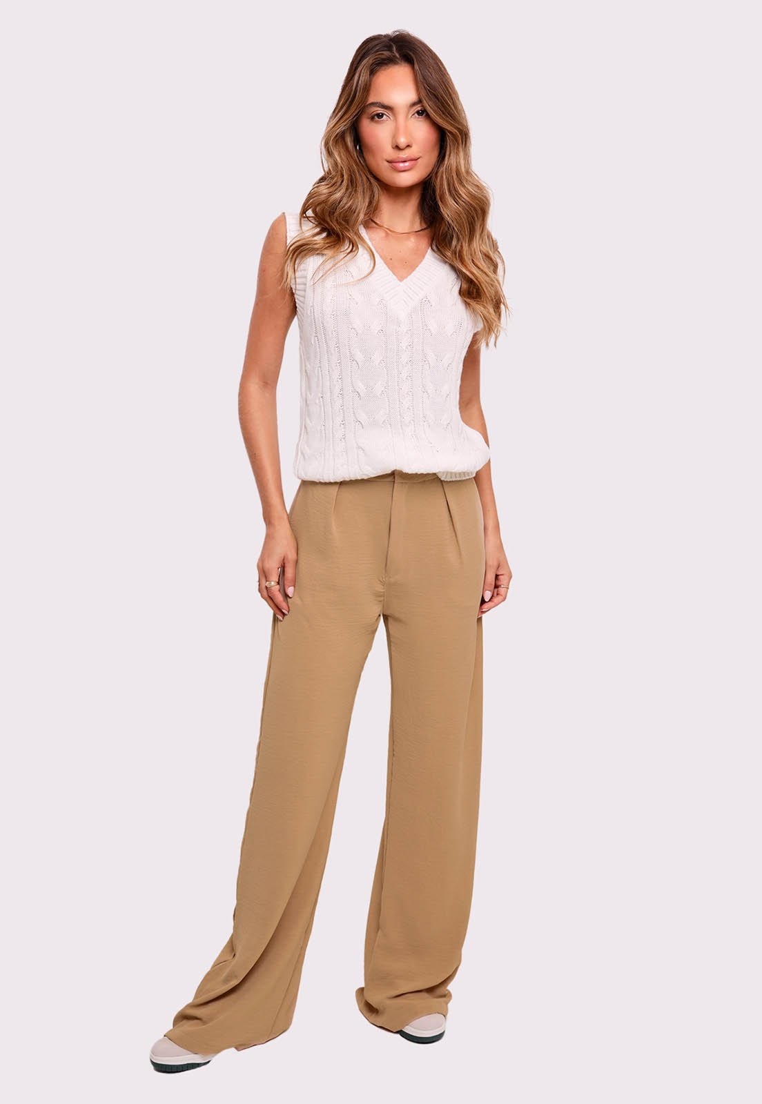 Imagem principal calça pantalona brooklyn Mundo Lolita mundololita bege