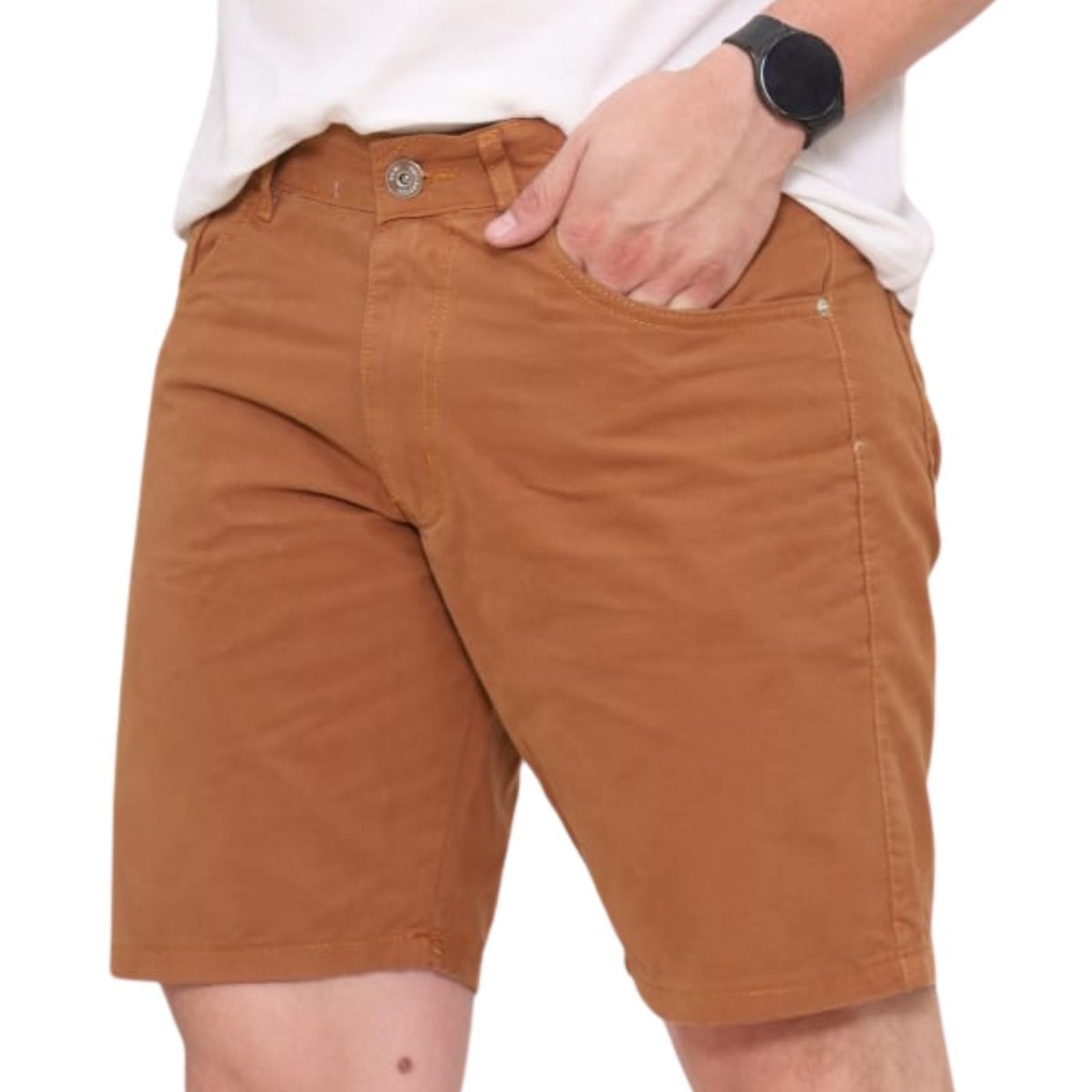 Imagem principal Bermuda Masculina Lisa Sarja Alleppo Jeans caramelo